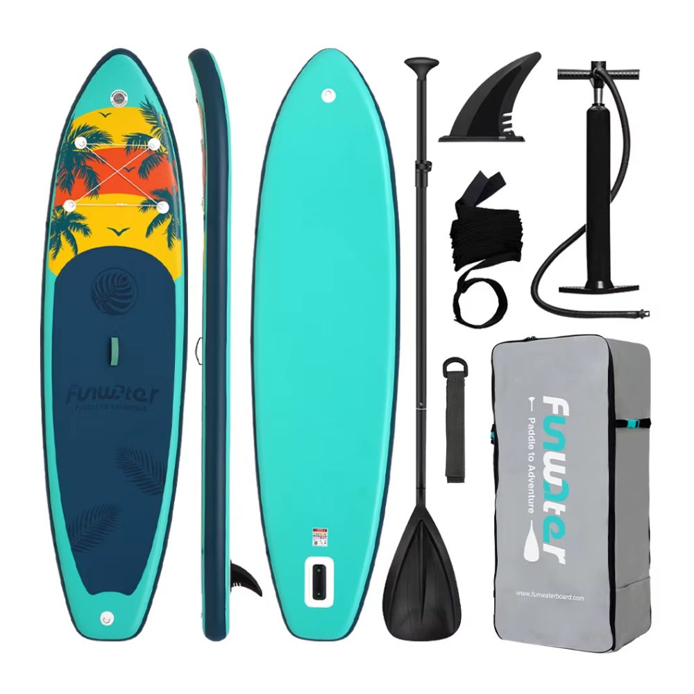 FUNWATER Inflatable SUP-Board Aufblasbares Stand-Up-Paddle-Board Surfbrett Surfboard, SUP-Board, Abnehmbare Finne, Bungeenetz an der Oberseite zum sicheren Verstauen