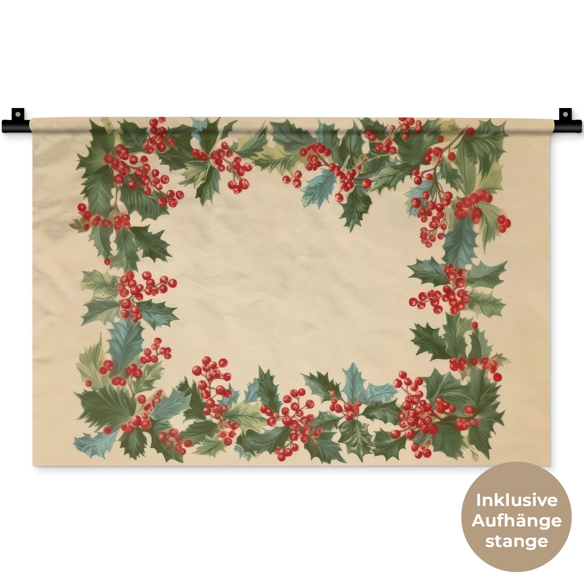 MuchoWow Wandteppich Hulstrand - Beeren - Beige, Rechteckig, Höhe: 3 mm, Wandteppich für Wohnzimmer, Schlafzimmer, 60x40 cm