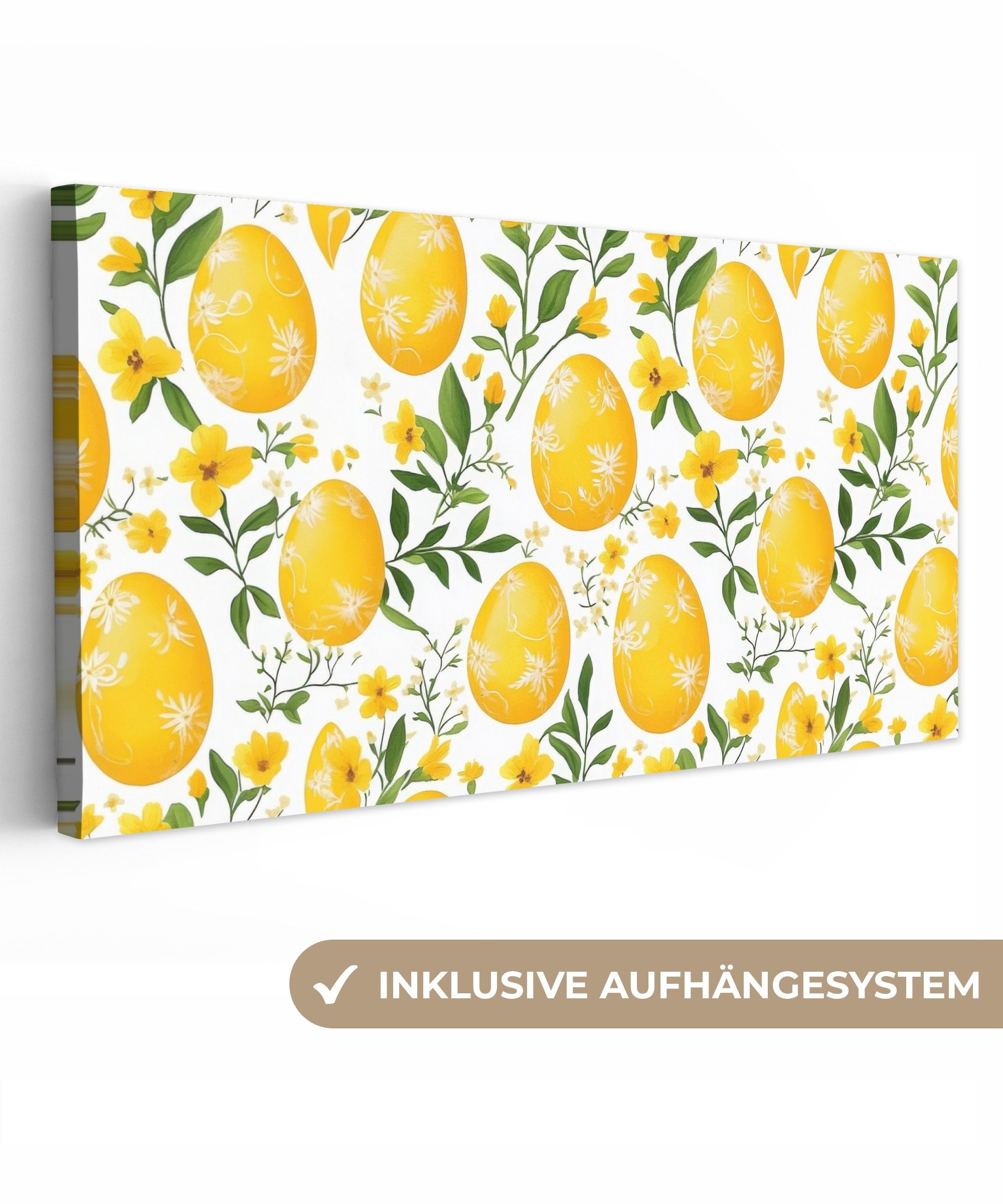 OneMillionCanvasses® Leinwandbild Panorama Blumen - Ostereier - Gelb - Ostern Deko, Fotodruck (1 St), Wandbild, Deko Schlafzimmer Wohnzimmer Flur 40x20 cm