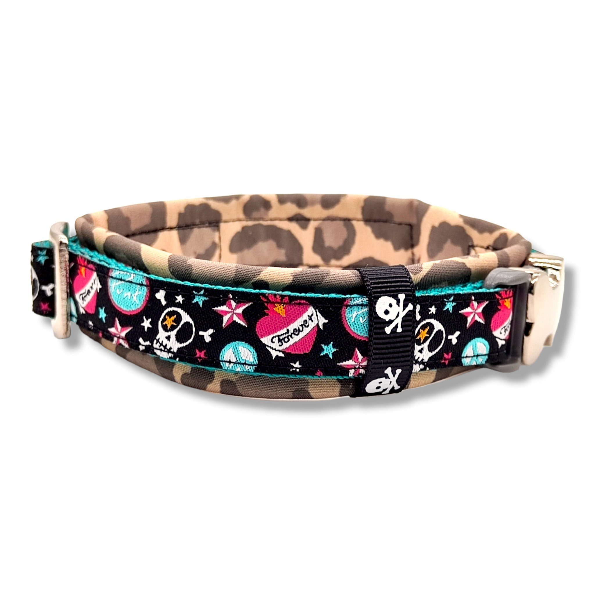 D by E Couture Hunde-Halsband "Forever Punk II", gepolstert, verstellbar, 25mm breit, Handmade