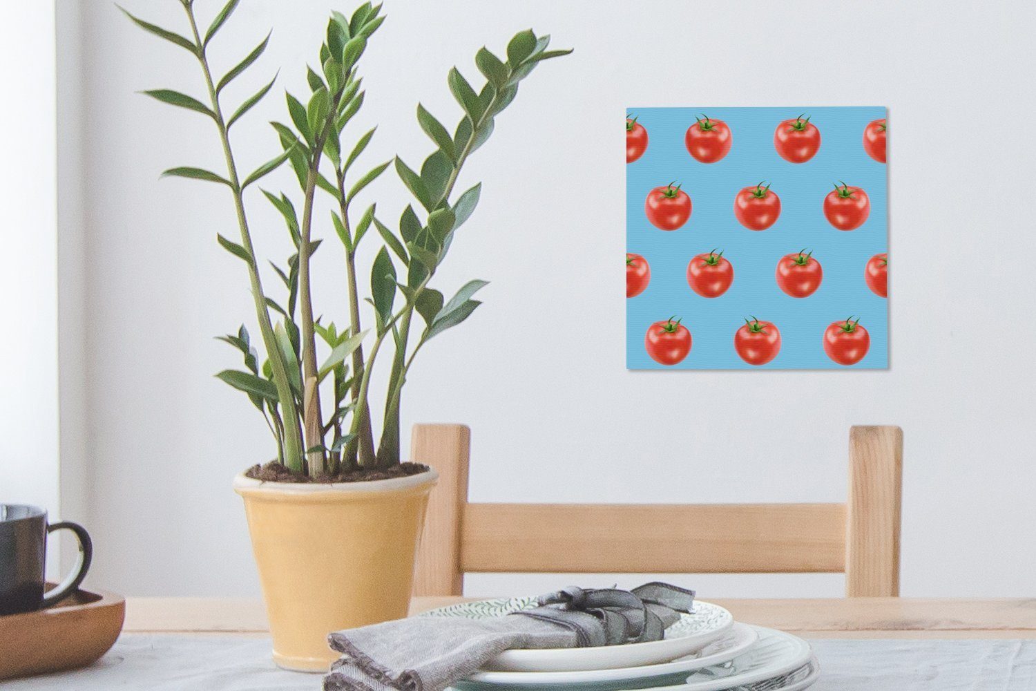 Leinwand Schlafzimmer - St), Wohnzimmer Bilder Tomate (1 Leinwandbild - Blau, für Muster OneMillionCanvasses®