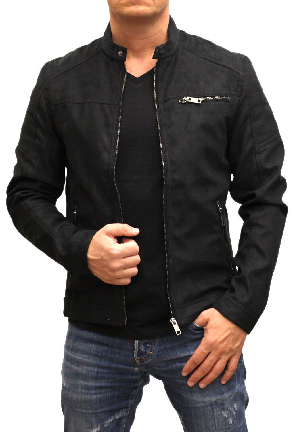 Lederjacke Jacke 218 Biker Fake Lederimitat Jack Jones Black Suede & aus