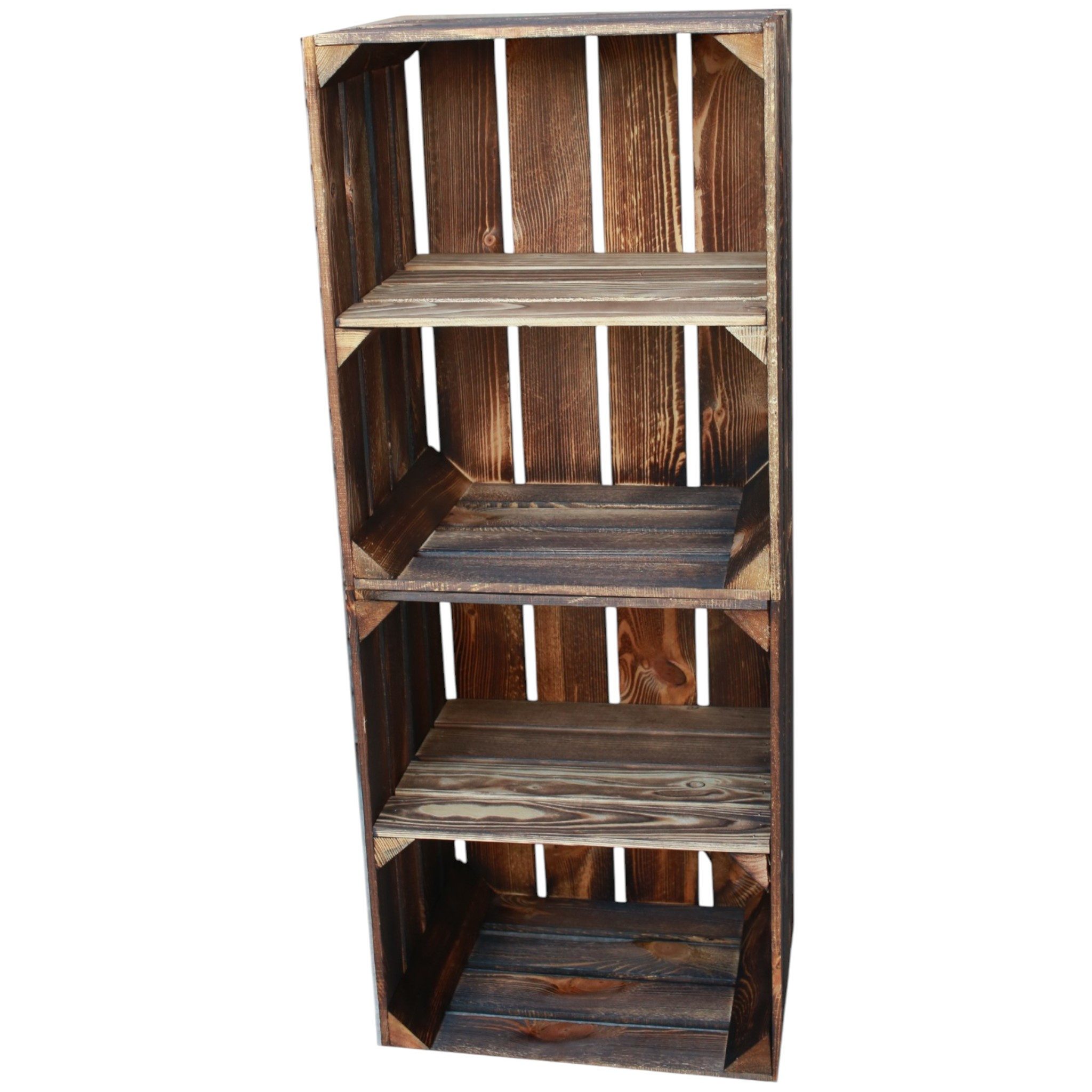 Teramico Holzkiste Holzkisten 2er Set mit Regalboden Kurz 50 x 40 x 30cm geflammt, Vintage Obstkiste