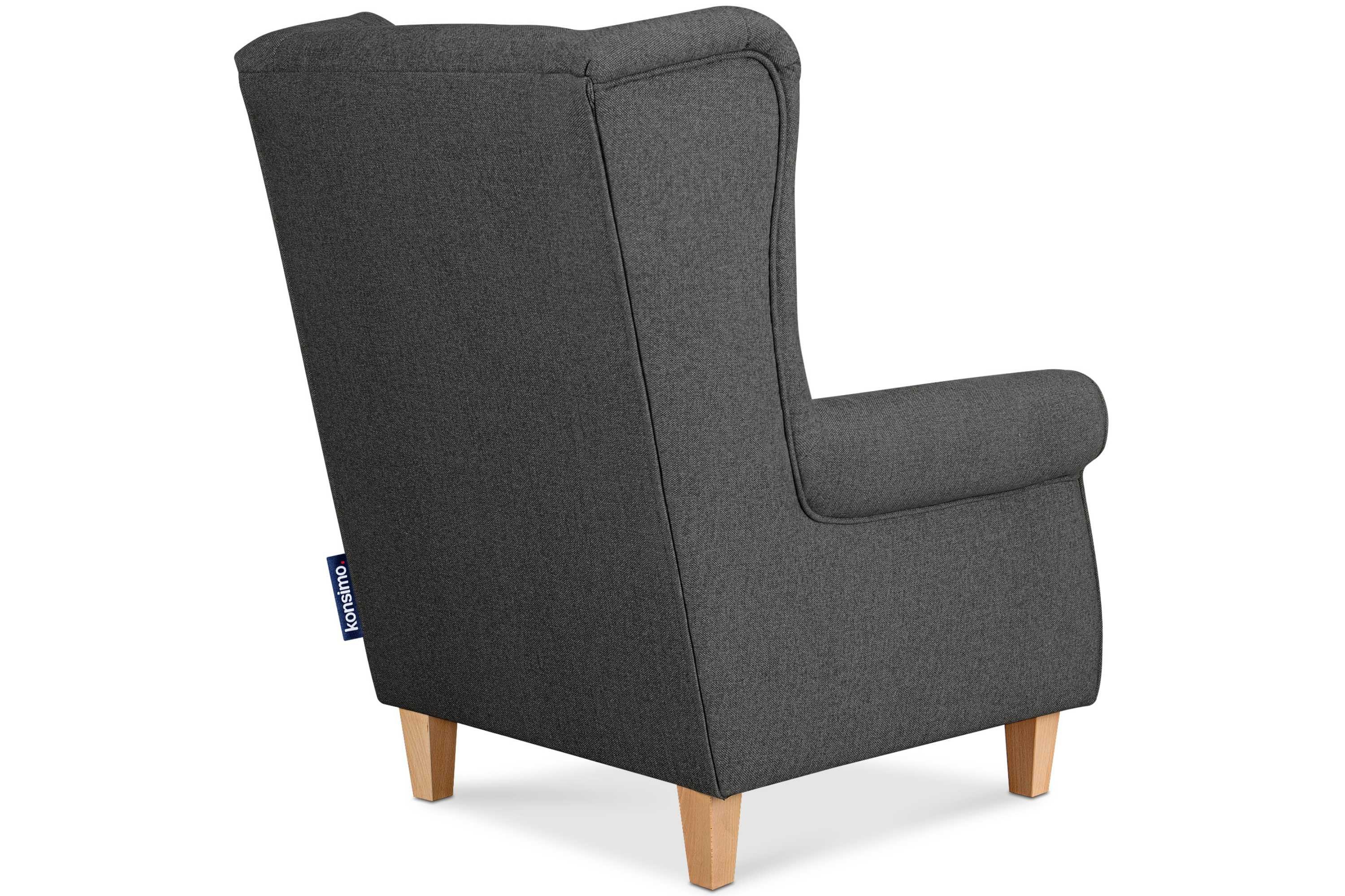 Konsimo Ohrensessel MILES in Sitzfläche, Federn Armlehnen, mit der mit Sessel Gepolsterter Massivholzbeine Sessel