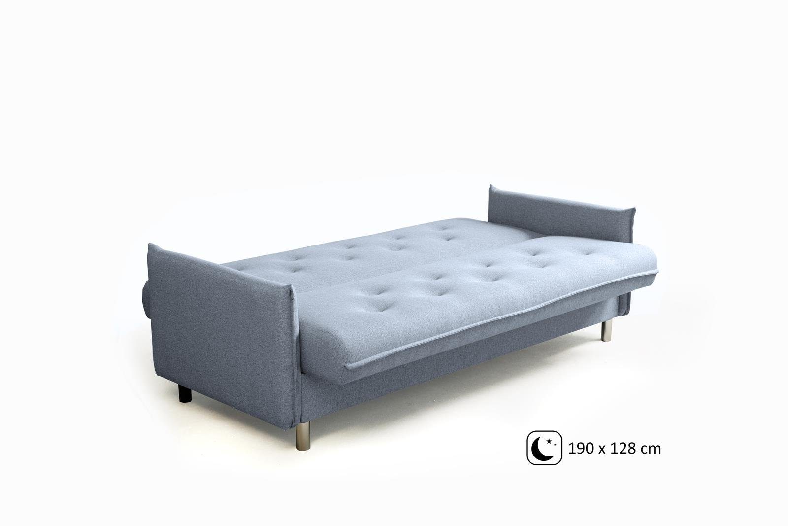 Polstersofa 74) Sofa und Polstergarnitur, LORETTO, mit Beautysofa Bettkasten Bettfunktion, (lars Blau
