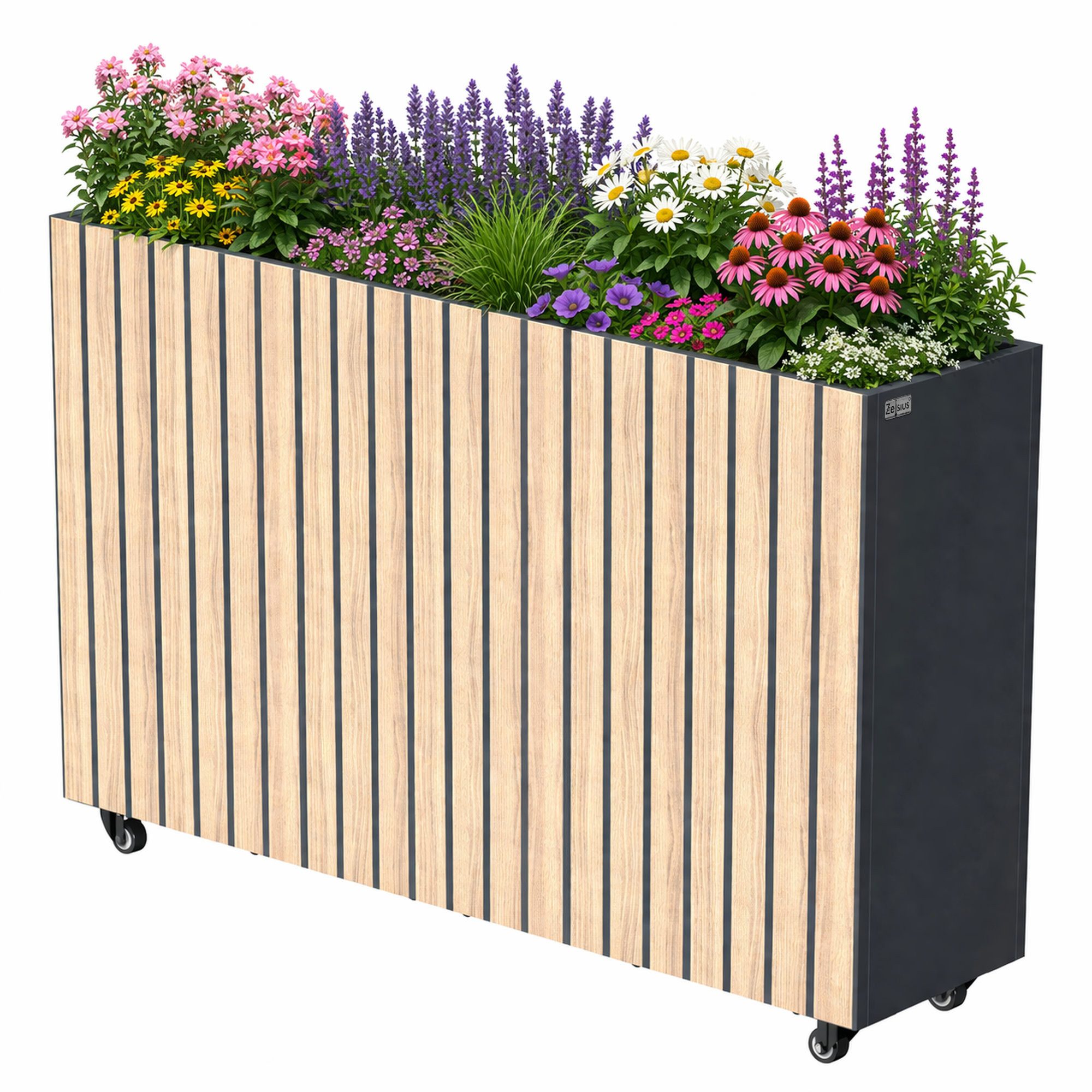 Zelsius Hochbeet verzinkter Stahl mit Rollen 120 x 30 x 80 cm Anthrazit RAL 7016 Eiche, Witterungsbeständig