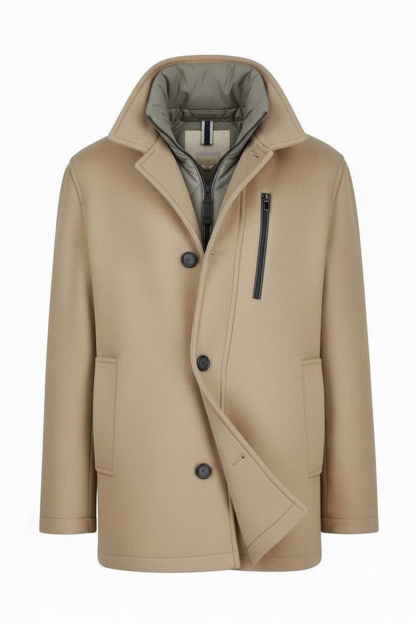 Digel Allwetterjacke DIGEL Herren Wolljacke Beige mit Stehkragen große Größen
