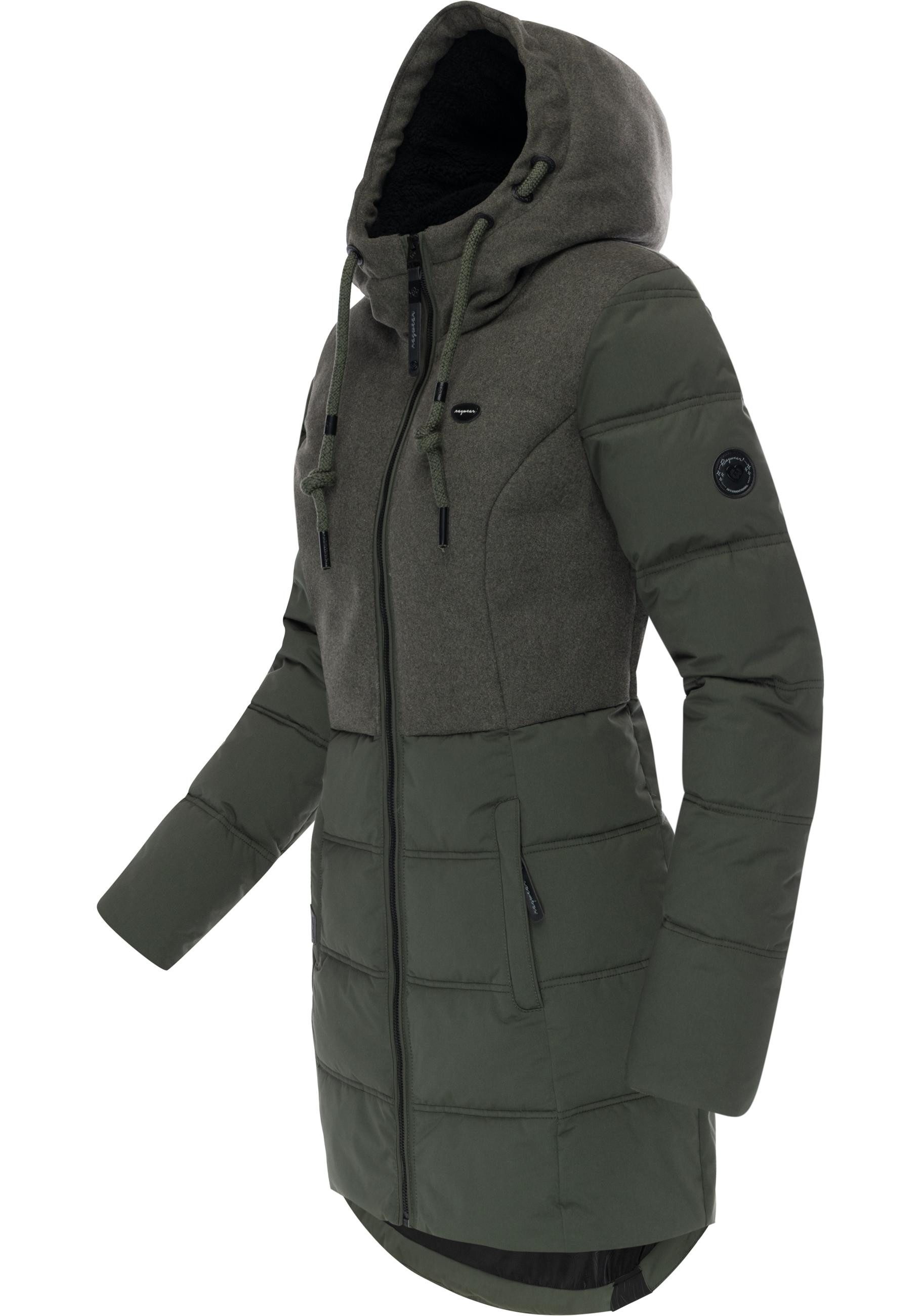 Ragwear Winterjacke Ashani Block Intl. stylischer Winterparka mit gefütterter Kapuze