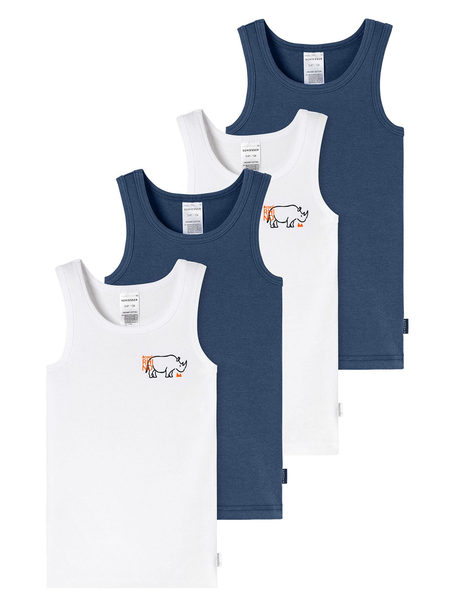 Schiesser Unterhemd Fine Rib (4-St) Achselhemd, Tanktop, Unterziehshirt