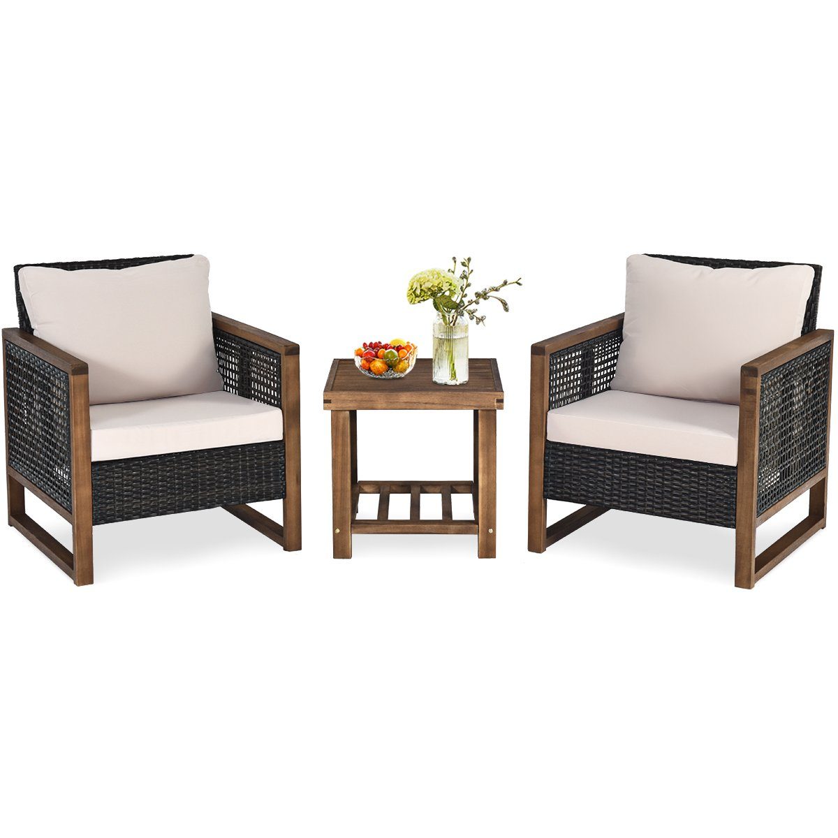 COSTWAY Balkonset, 3-tlg, 2 Personen, Rattan, günstig online kaufen