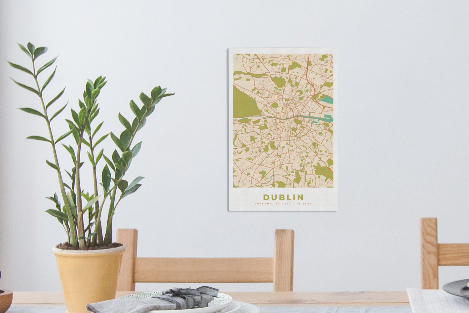 20x30 - OneMillionCanvasses® Leinwandbild bespannt Karte - St), Dublin Gemälde, cm (1 Leinwandbild Zackenaufhänger, Vintage, - inkl. Stadtplan fertig