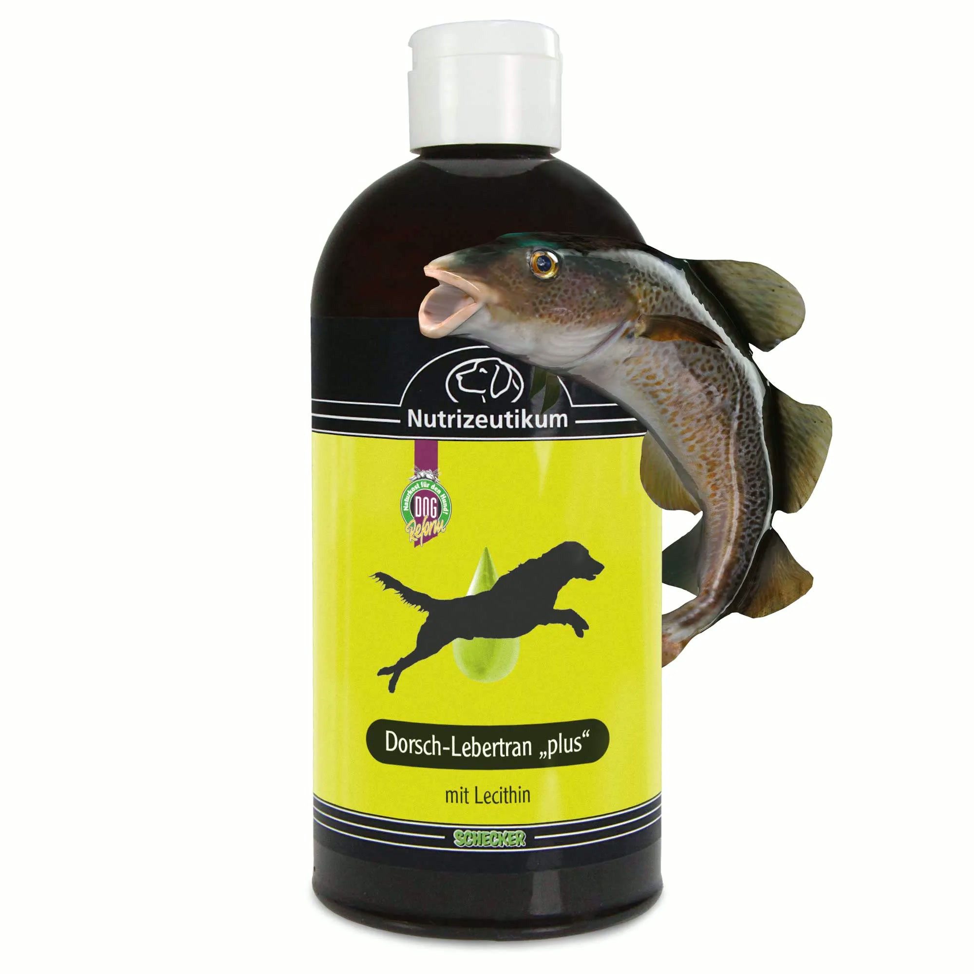 Schecker Nutrizeutikum Dorsch Lebertran plus 500ml - (Leberöl), Nahrungsergänzungsmittel für: Hunde, Echter Dorsch-Lebertran (Leberöl)