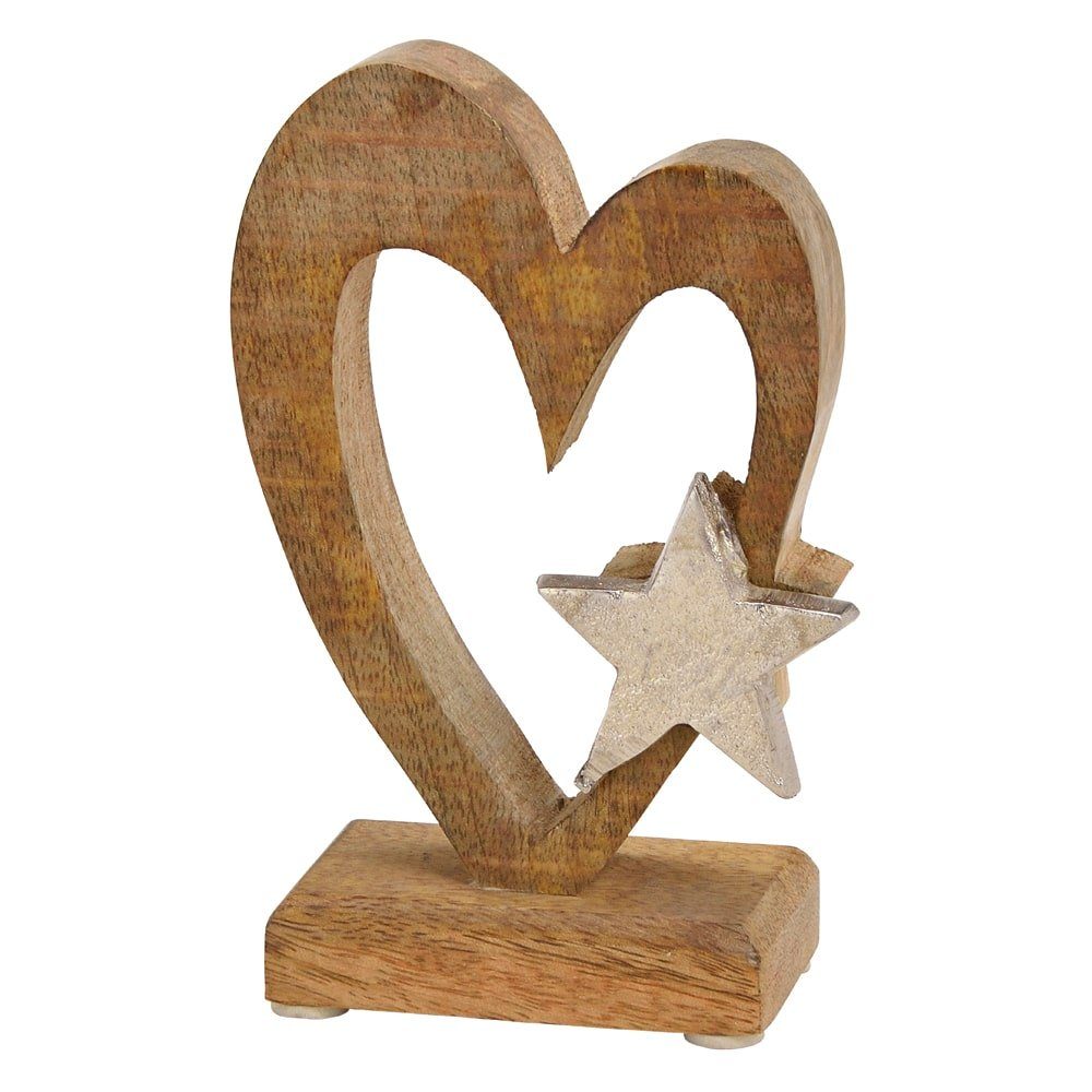 matches21 HOME & HOBBY Dekofigur Aufsteller Herz Stern Holz Metall natur silber 15 cm (1 St) | Dekofiguren