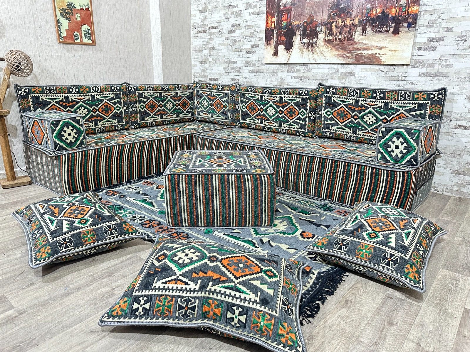 CaddeBuy Sofa Orientalisches Sitzecke, Kelim, Schnittsofas, Arabische Ecke Majlis, 14 Teile