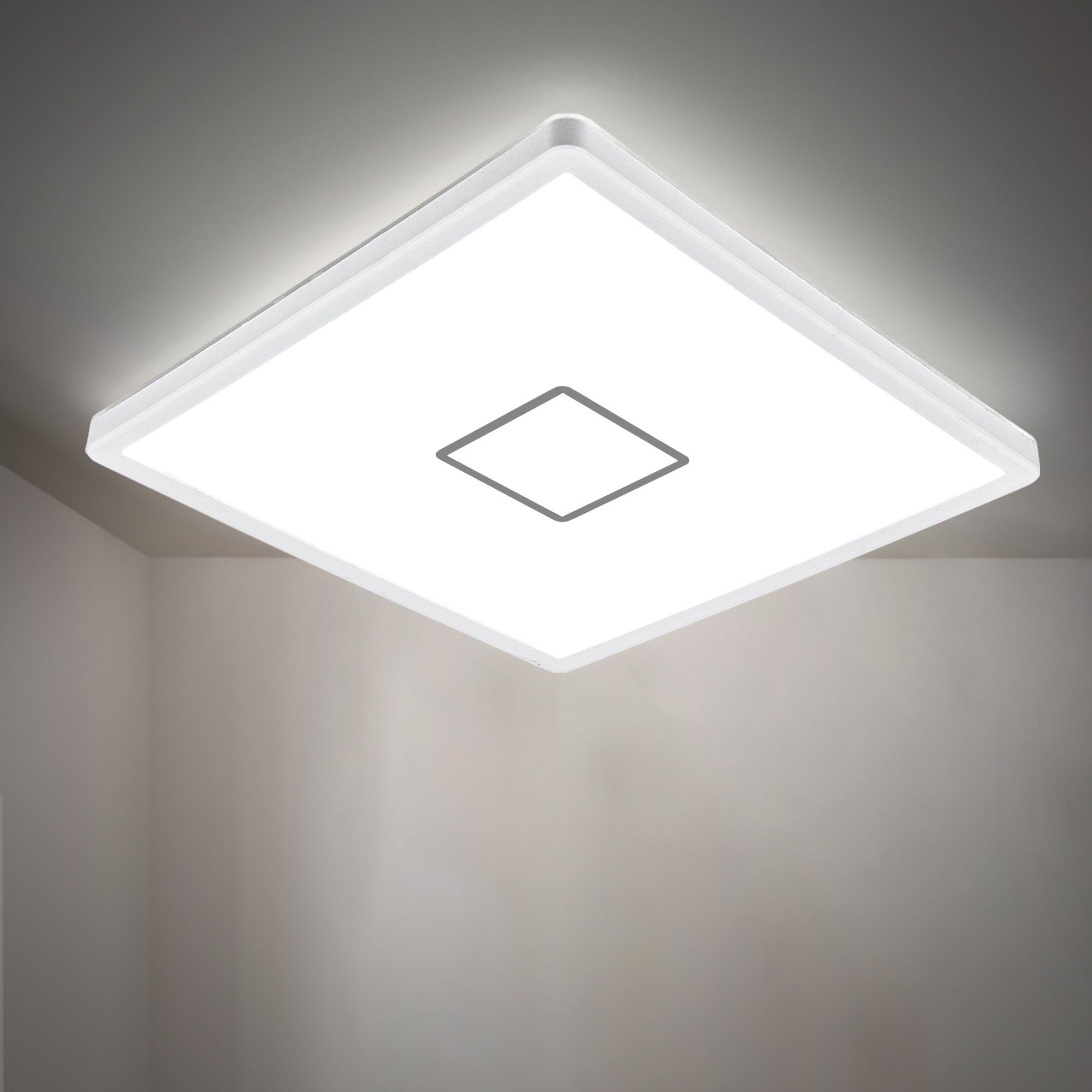 B.K.Licht LED Deckenleuchte, LED fest integriert, Neutralweiß, LED Deckenlampe ultraflach Wohnzimmer Panel Flur Slim inkl. 18W 2400lm