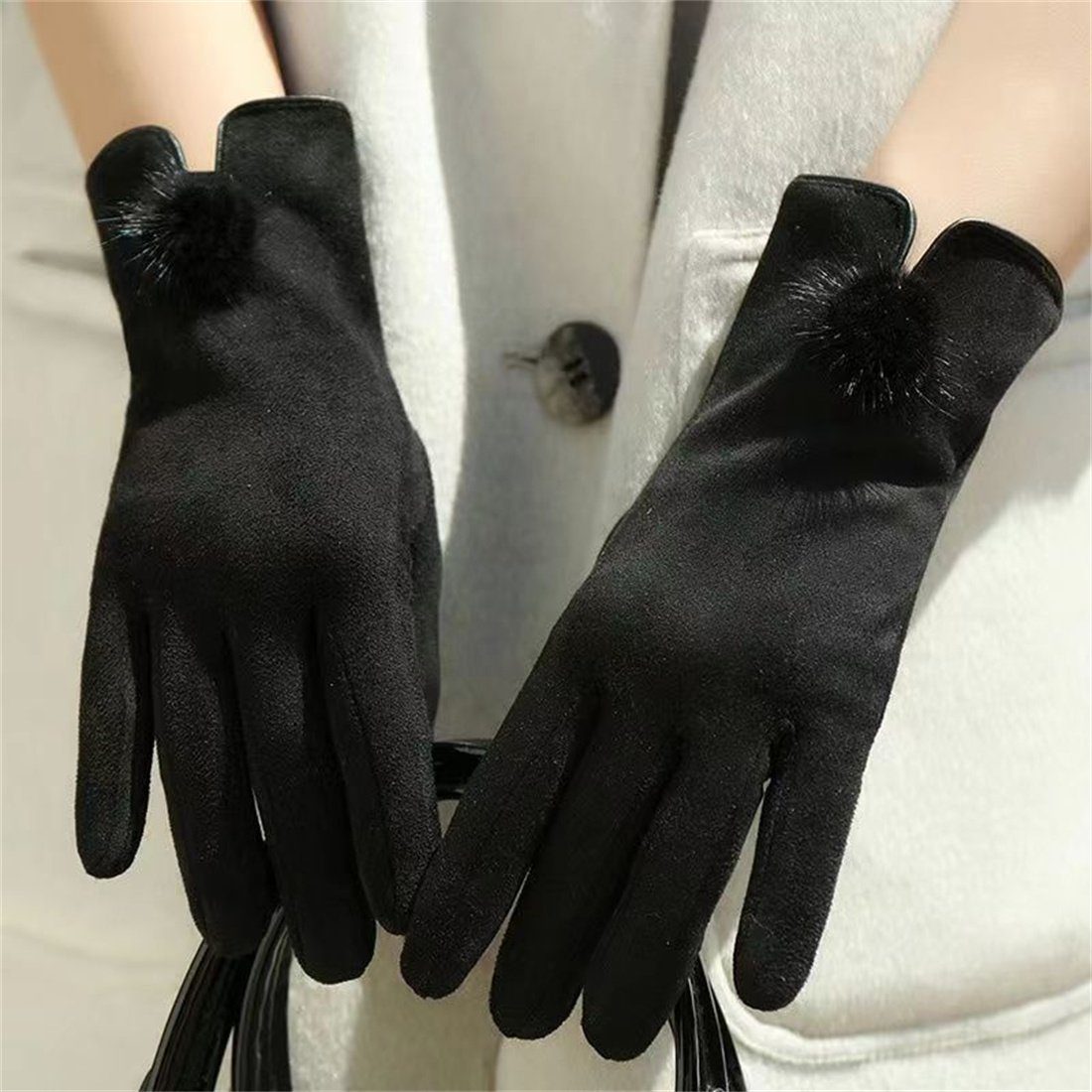 DÖRÖY Fleecehandschuhe Damen Wintermode gepolsterte warme Handschuhe, Touchscreen-Handschuhe Schwarz