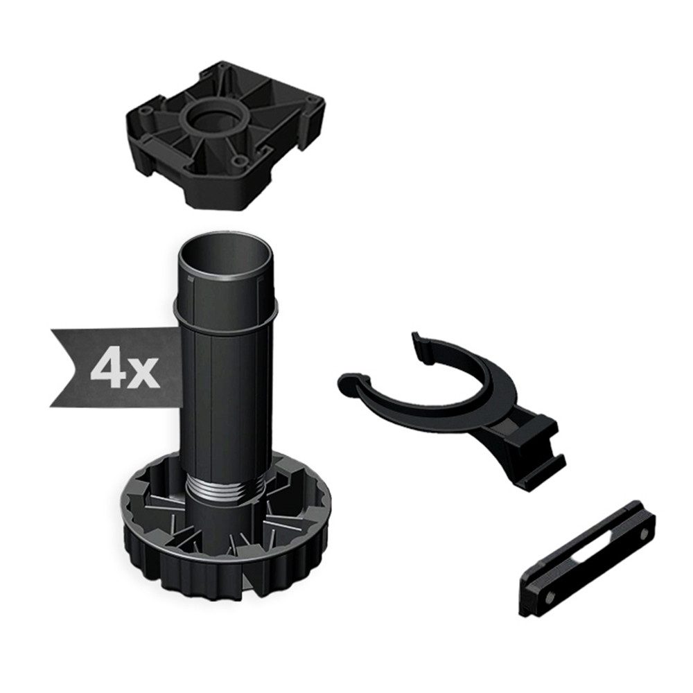 siwitec Möbelfuß 4 x Sockelfuss Komplett-Set, Schwarz, 125 mm inkl. Blendenhaltern und, (4-St), Höhenverstellbar, Set