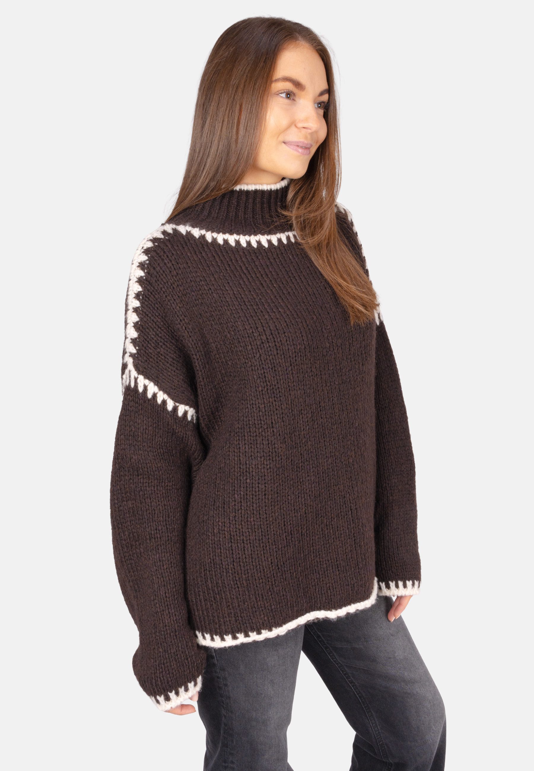 Seasons of April V-Ausschnitt-Pullover JOLIE Damen Strickpullover mit Stehkragen und Farbakzenten