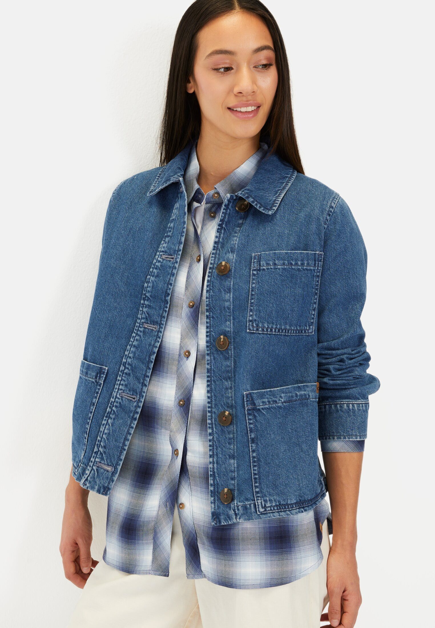 camel active Hemdjacke aus Baumwolle Langarm Button-Down Markenlogo