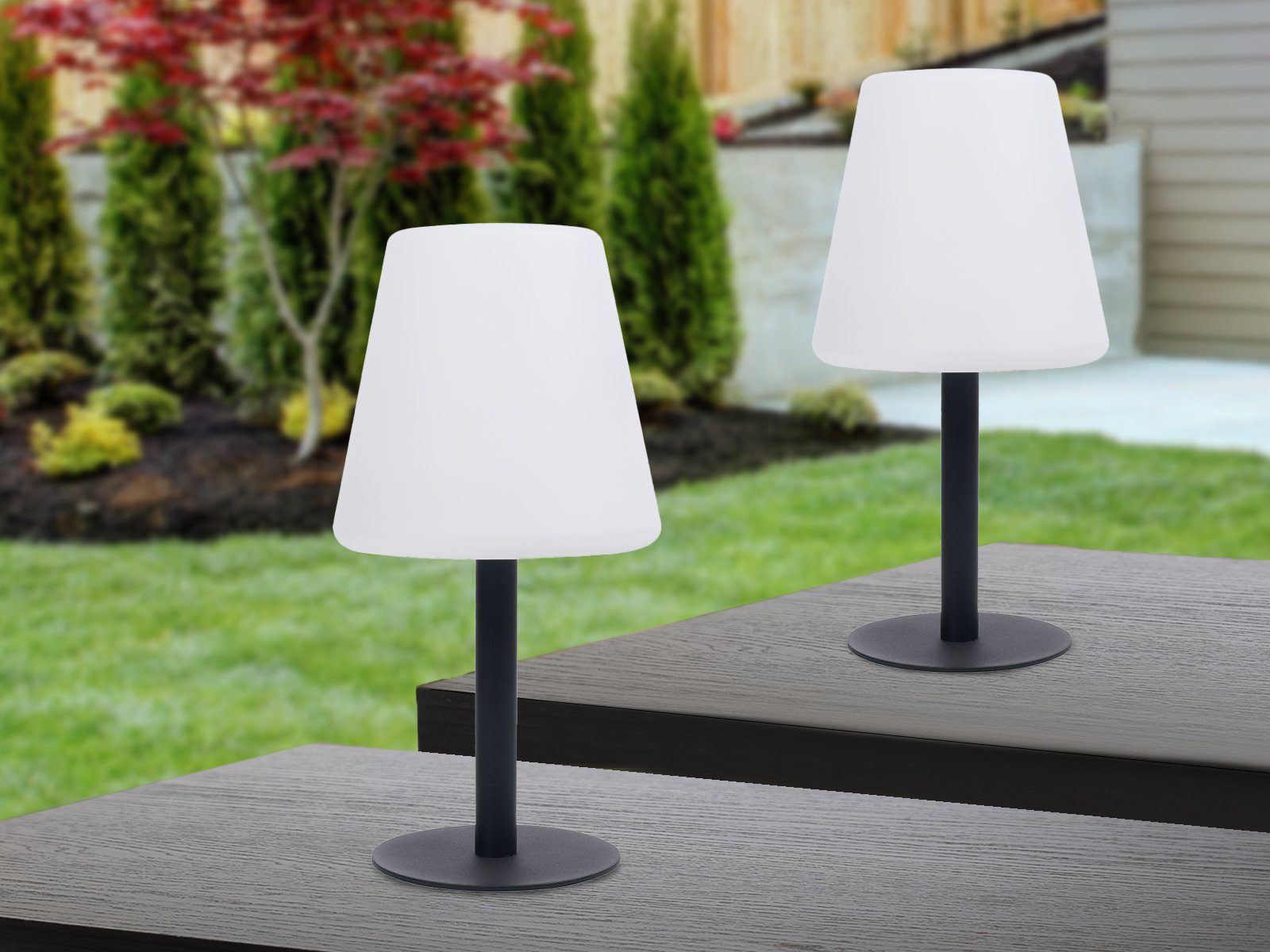 smartwares LED Außen-Tischleuchte, LED fest integriert, Warmweiß, 2er-Set Outdoor Solar-leuchten ohne Strom-kabel, Schwarz Weiß, H: 25cm