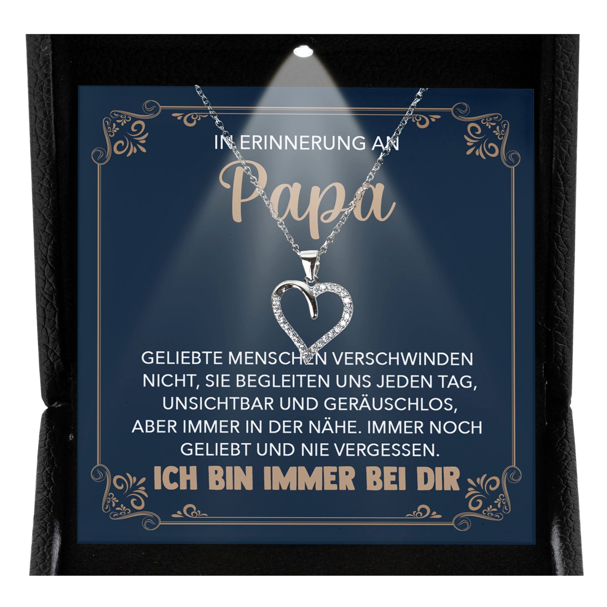22Feels Schmuckset Erinnerung An Papa Trauer Andenken Kondolenz-Geschenk Herz Halskette (inkl. Geschenktasche, Karte, Poliertuch, Beutel), Premium Licht Etui, Silber 925/000, Karte Made In Germany