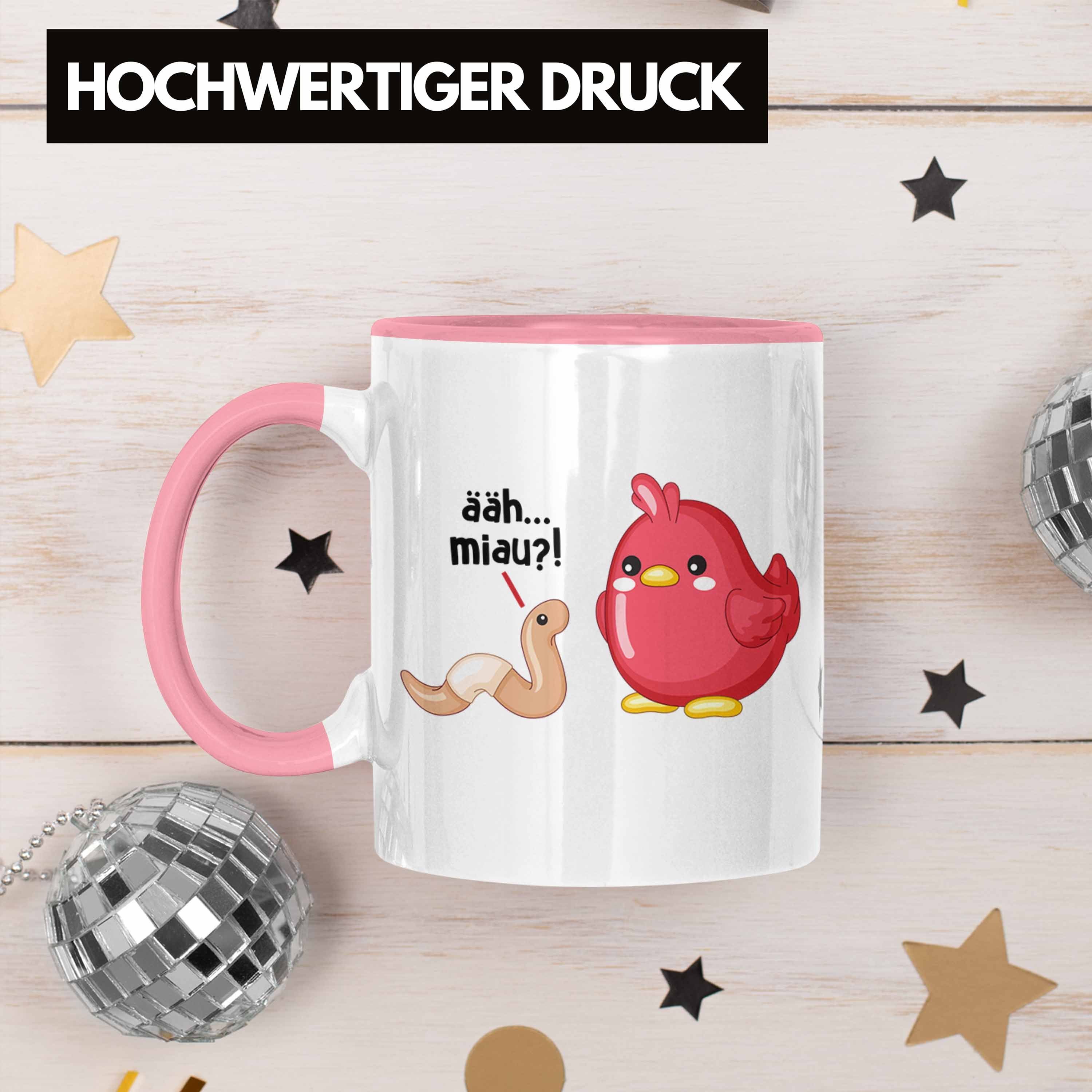 Tasse Vogel Rosa Becher Geschenk Lustiger Wurm Trendation Tasse Spruch Miau Äh