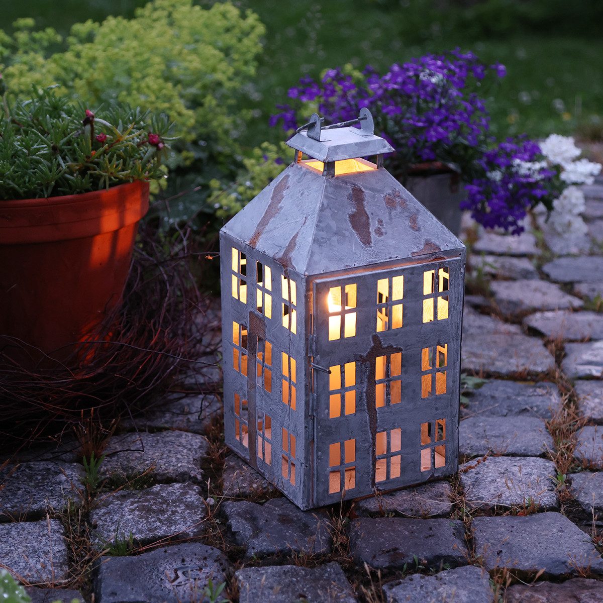 Florists Products Windlicht Vintage Metall Deko-Laterne im Shabby Chic Design