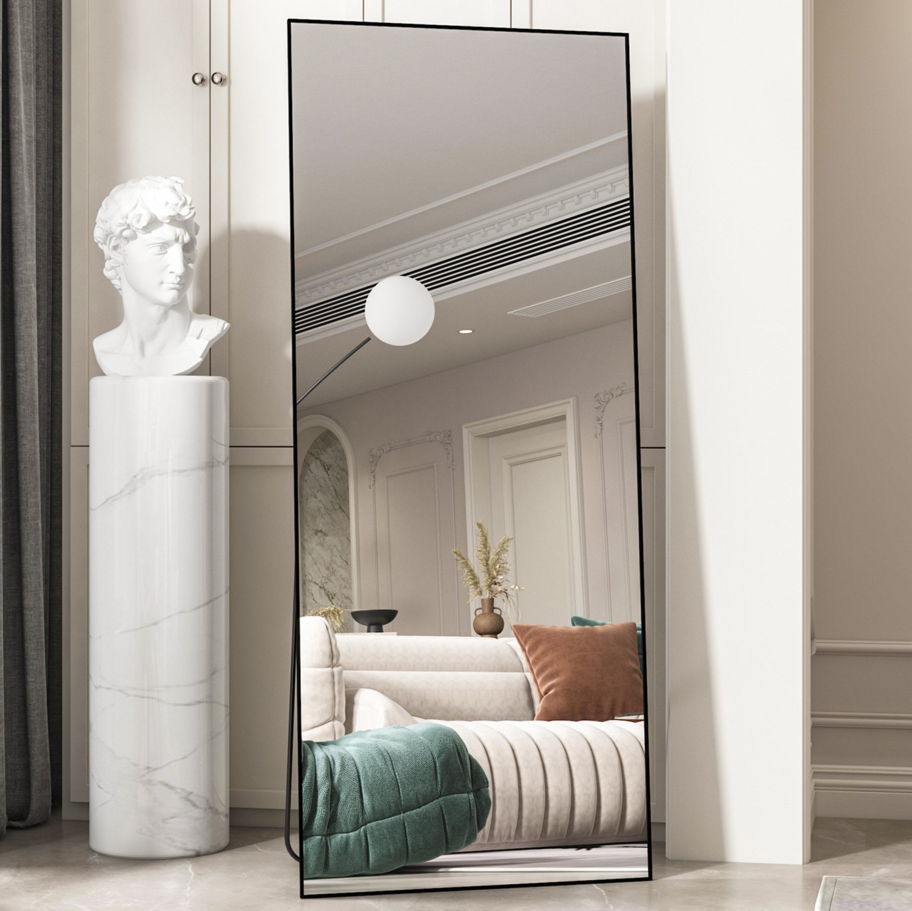 CASSILANDO Ganzkörperspiegel Rechteckspiegel mit Ständer, stehend oder wandmontiert, 165*59cm Aluminiumlegierung dünnen Rahmen, gehärtetes Glas