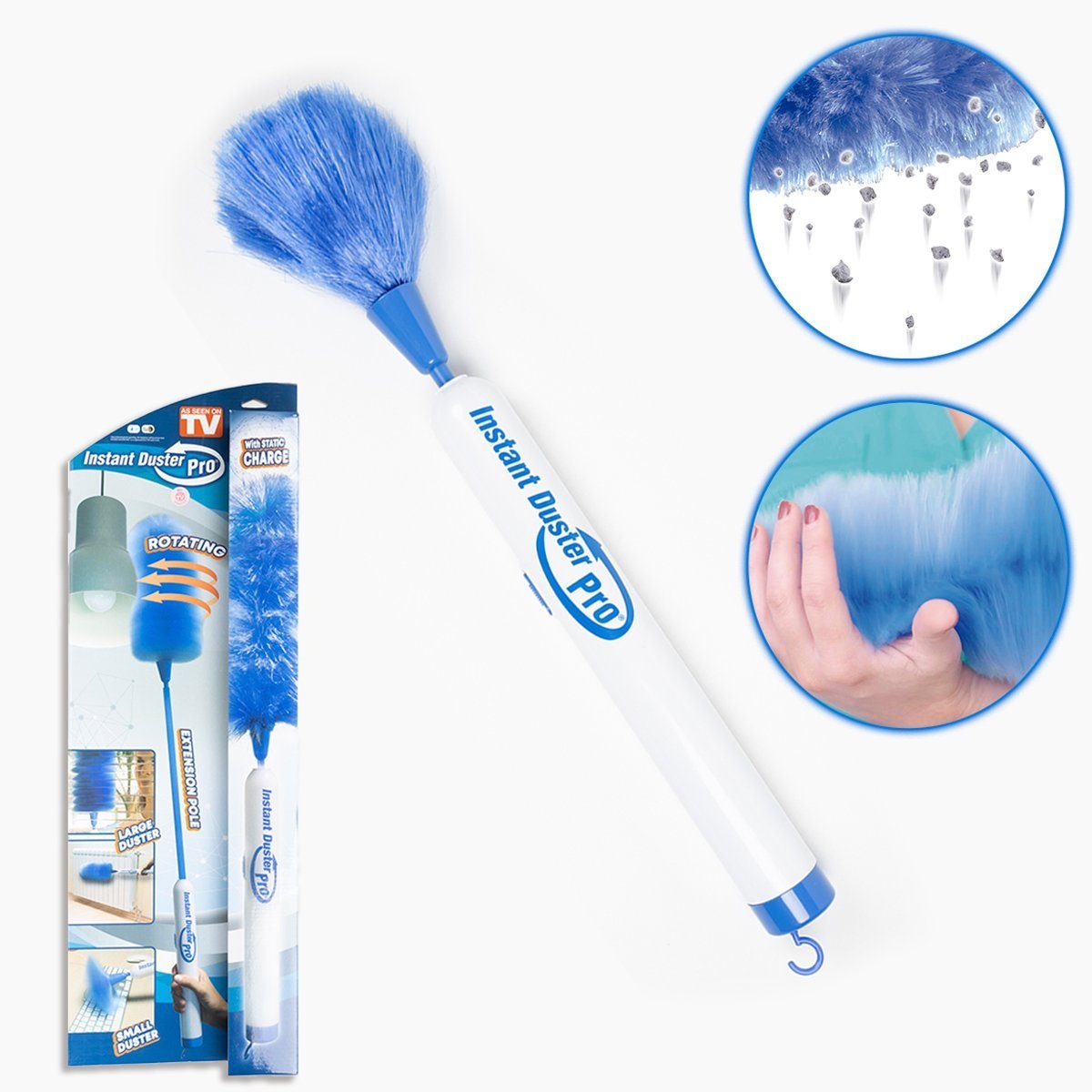 Best Direct® Elektro-Oberflächenbürste Instant Duster Pro®, Set, 4-tlg., inkl. großem und kleinem Staubwedel (austauschbar), Staubwedel mit Teleskopstiel, rotierend, elektrisch, batteriebetrieben