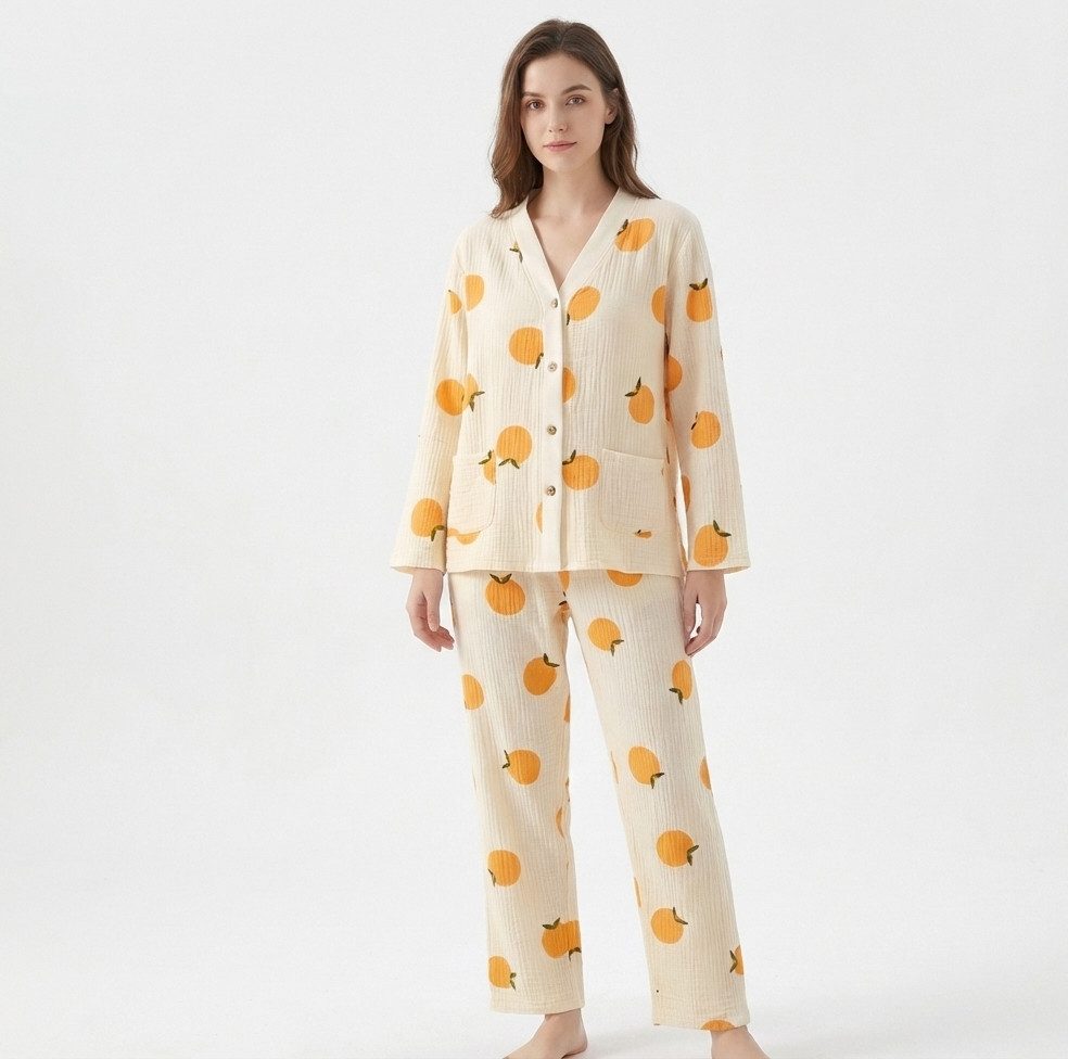 NuNi Umstandspyjama NuNi Still-Pyjama 100% Baumwolle (Set) Knopfleiste, seitliche Öffnung zum stillen