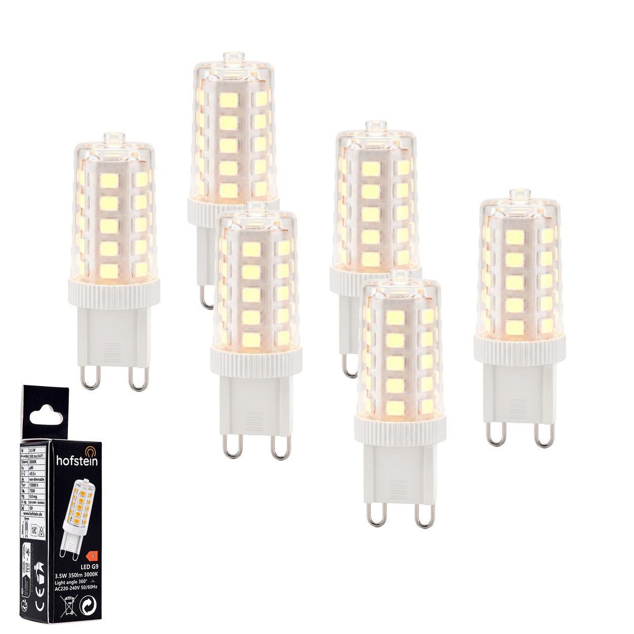 hofstein LED-Leuchtmittel 6er Set Glühbirne G9 Warmweiß nicht dimmbar 3,5 Watt, G9, 3000 Kelvin, 350 Lumen, Filament, G9, Klar