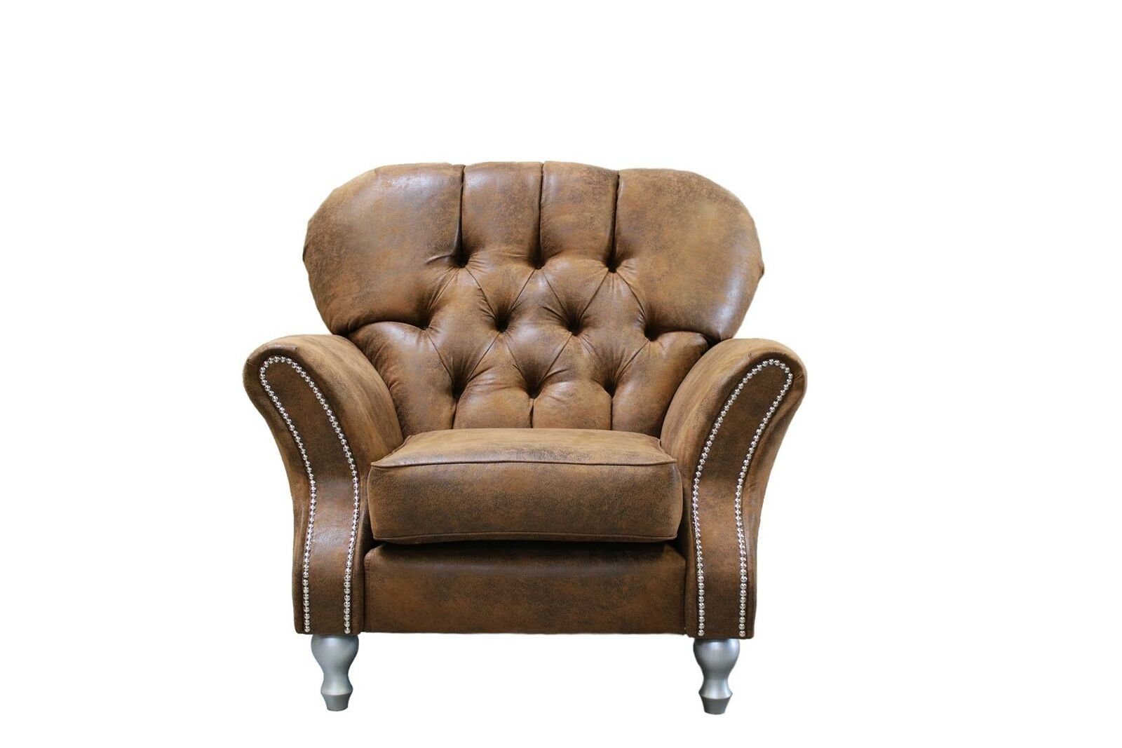 JVmoebel Ohrensessel, Design Sessel 1 Sitzer Braun Textil Luxus Club Lougne Sofa Fernseh Chesterfield