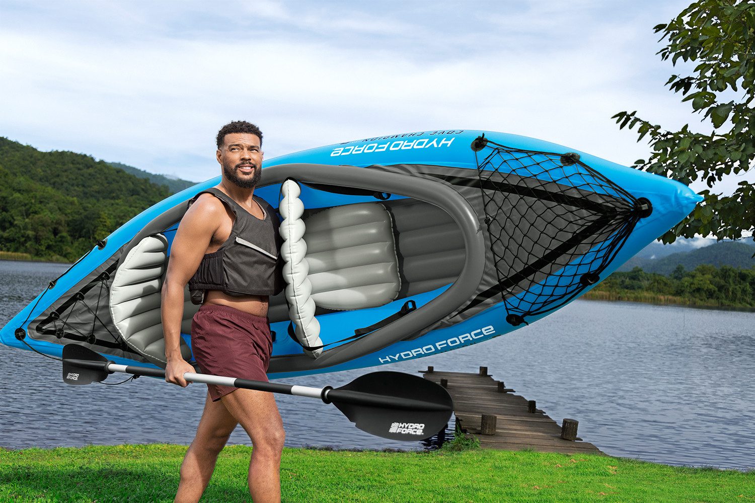 Bestway Zweierkajak Hydro Force® Cove Champion™ X2, (Set, 1-St., Inkl. Paddel, Handpumpe, Tragetasche), 331 x 88 x 45 cm