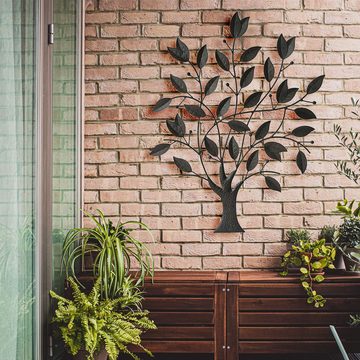 etc-shop Wanddekoobjekt, Außen Wand Bild Terrassen Skulptur Laub Baum Blätter Äste