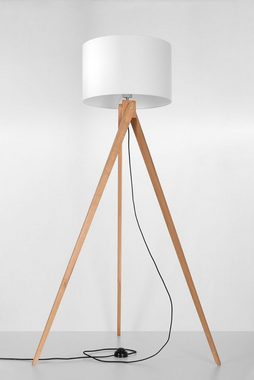 Licht-Erlebnisse Stehlampe GEGANIA, ohne Leuchtmittel, Stehleuchte Dreibein H:140 cm Holz Stoff Weiß Leselampe Wohnzimmer