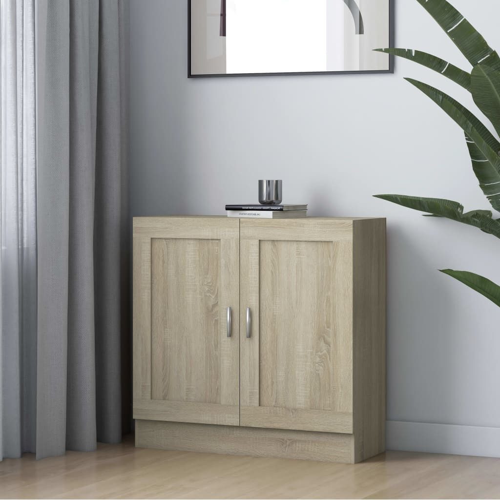 furnicato Bücherregal Bücherschrank Sonoma-Eiche 82,5 x 30,5 x 80 cm Massivholz, 1-tlg., Regal mit zwei Türen und Fächern für Multimedia-Geräte im Wohnraum