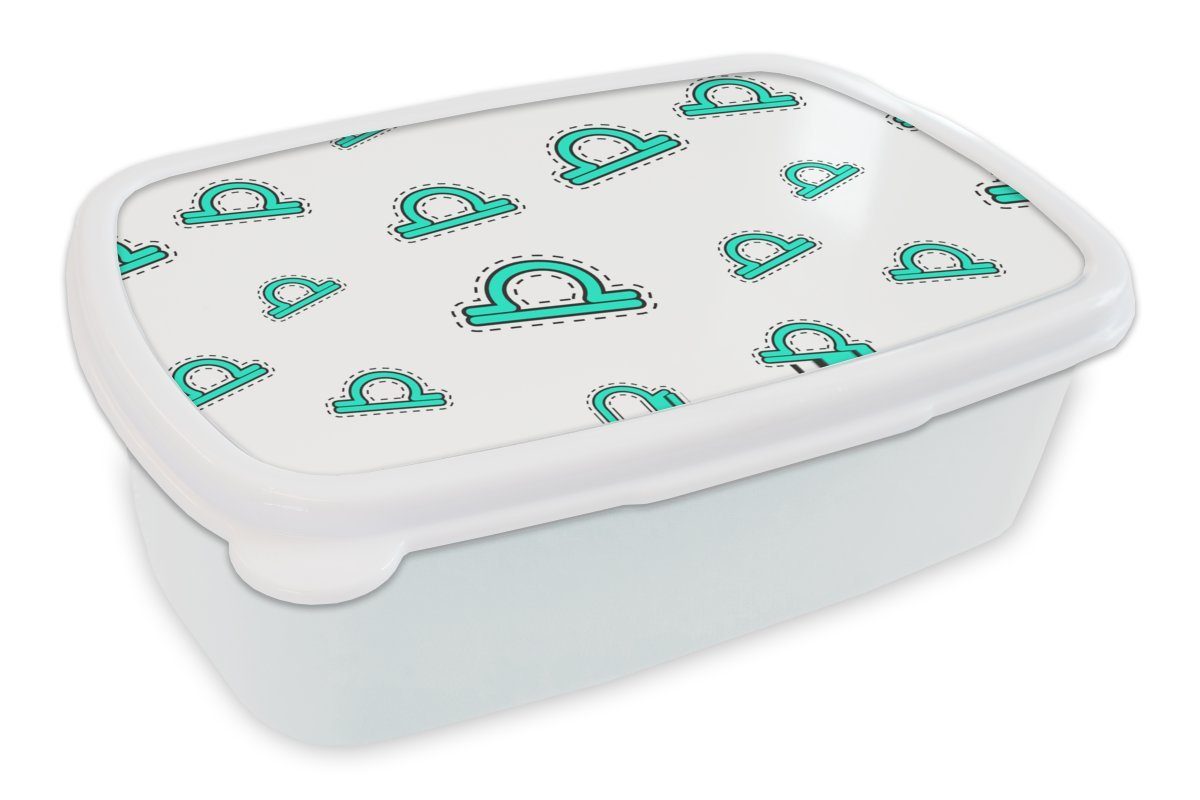 MuchoWow Lunchbox Waage - Tierkreiszeichen - Astrologie, Kunststoff, (2-tlg), Brotbox für Kinder und Erwachsene, Brotdose, für Jungs und Mädchen weiß