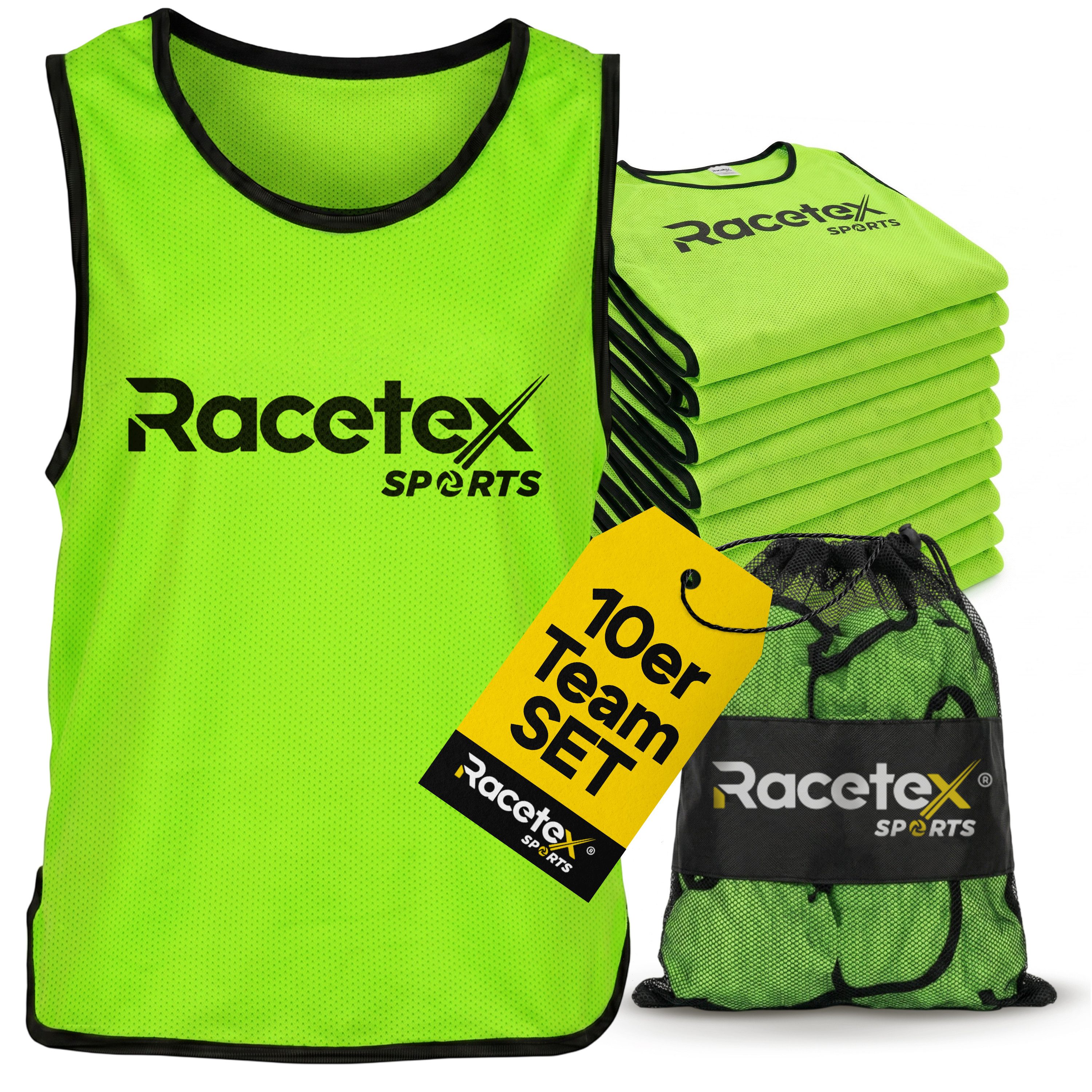 Racetex Trainingsleibchen 10er Set gelb in verschiedenen Größen mit Netzbeutel zur Aufbewahrung ⚽ UNSERE EMPFEHLUNG ⚽
