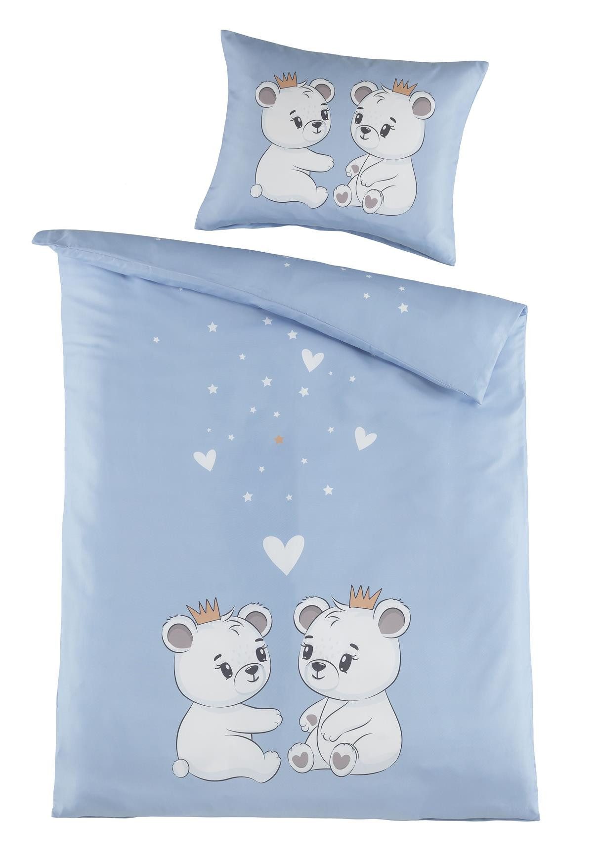 Carpe Sonno Babybettwäsche 100x135 Süße Babybett Bettwäsche Neugeborene Kleinkind Baby Bettbezug, Renforce, 2 teilig, Blau Grau Bettset Jungs 100% Baumwolle Säugling