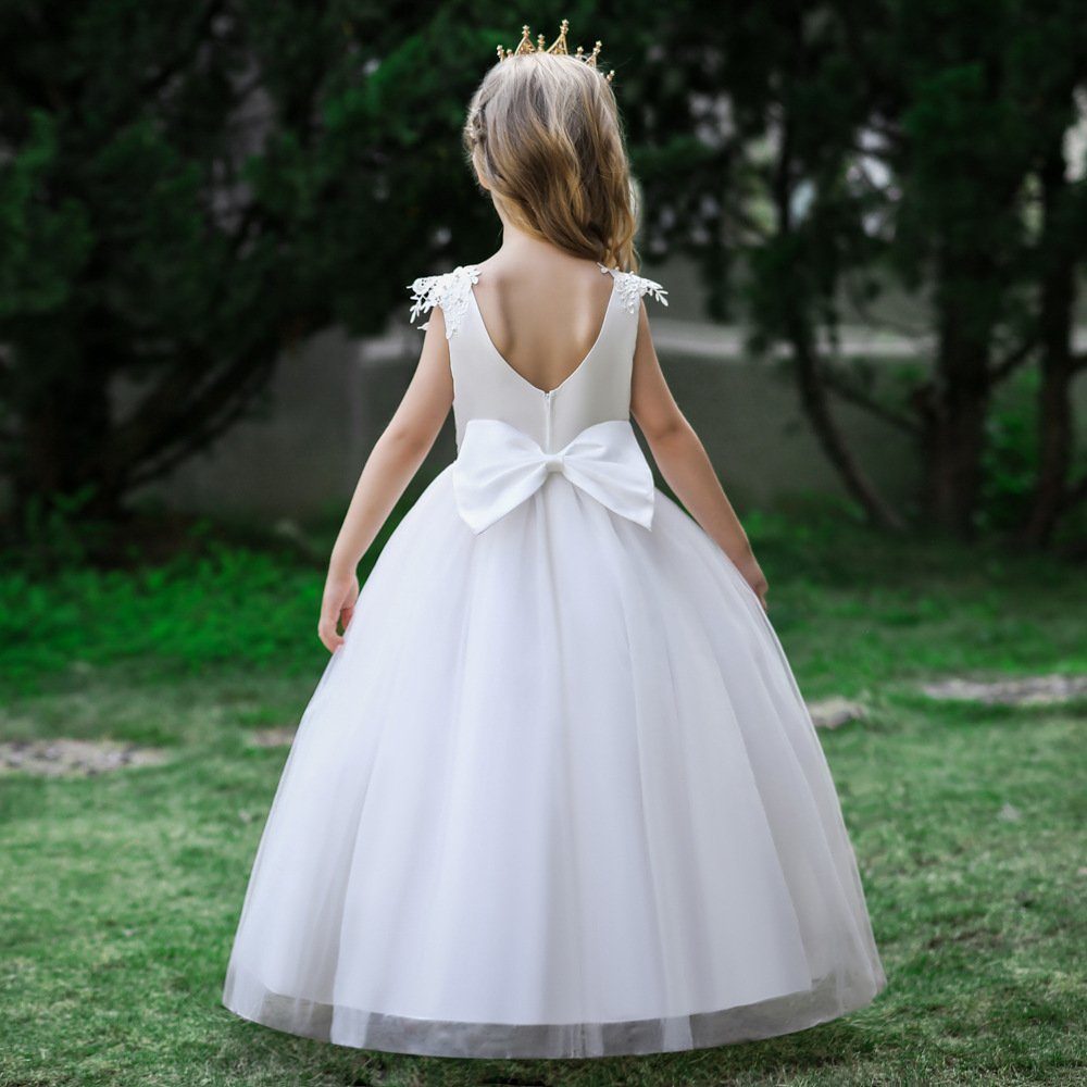 Mädchen, Ballkleid Tüllkleid LAPA Abendkleid Blumenbesticktes für Weiß