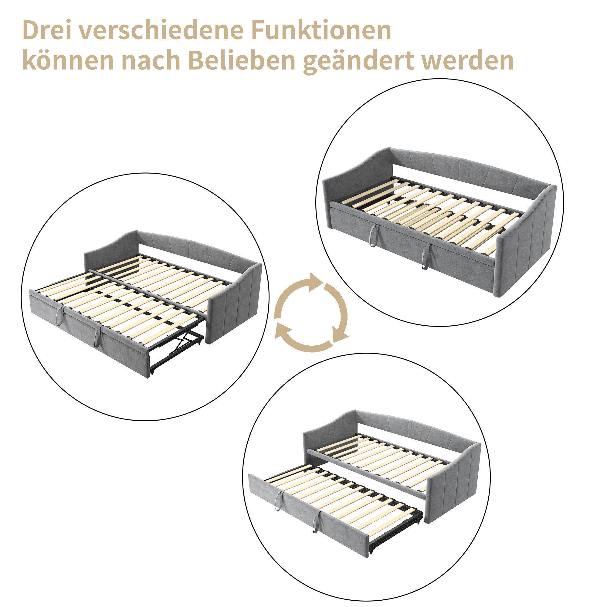 Simurq Polsterbett Polster‑Schlafsofa 90/180x200 Samt, Ausziehbett, Gästebett, Tagesbett – Bild 5 von 5