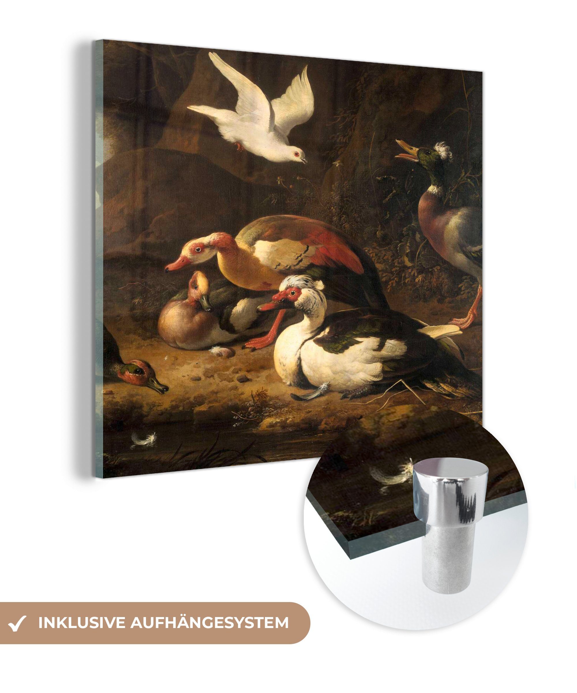 MuchoWow Acrylglasbild Enten - Melchior d'Hondecoeter, (1 St), Glasbilder - Bilder auf Glas Wandbild - Foto auf Glas - Wanddekoration