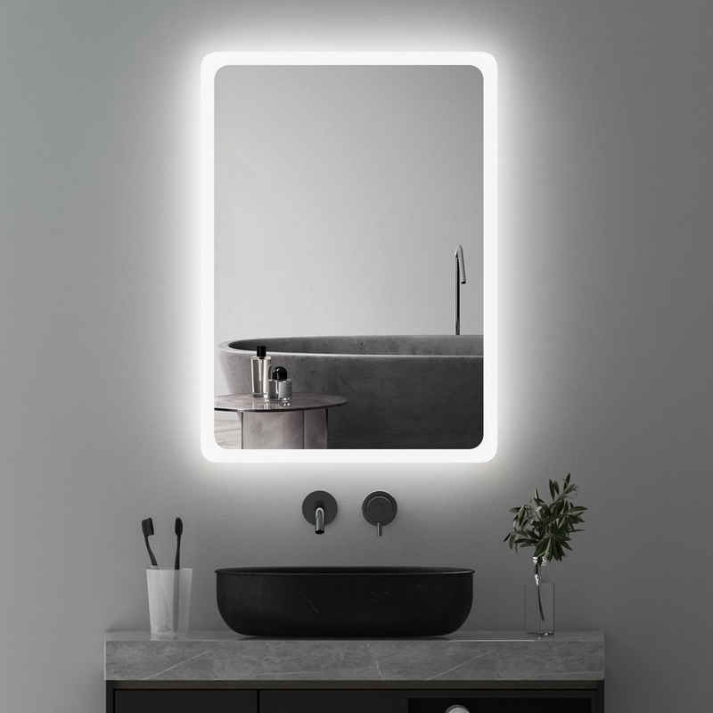 WDWRITTI Badspiegel Wandspiegel Badezimmerspiegel LED mit Beleuchtung Kaltweiß (Spiegel Bad,Lichtspiegel, 60x40/40x60cm), Wandschalter,energiesparender,IP44,2 Montagerichtungen
