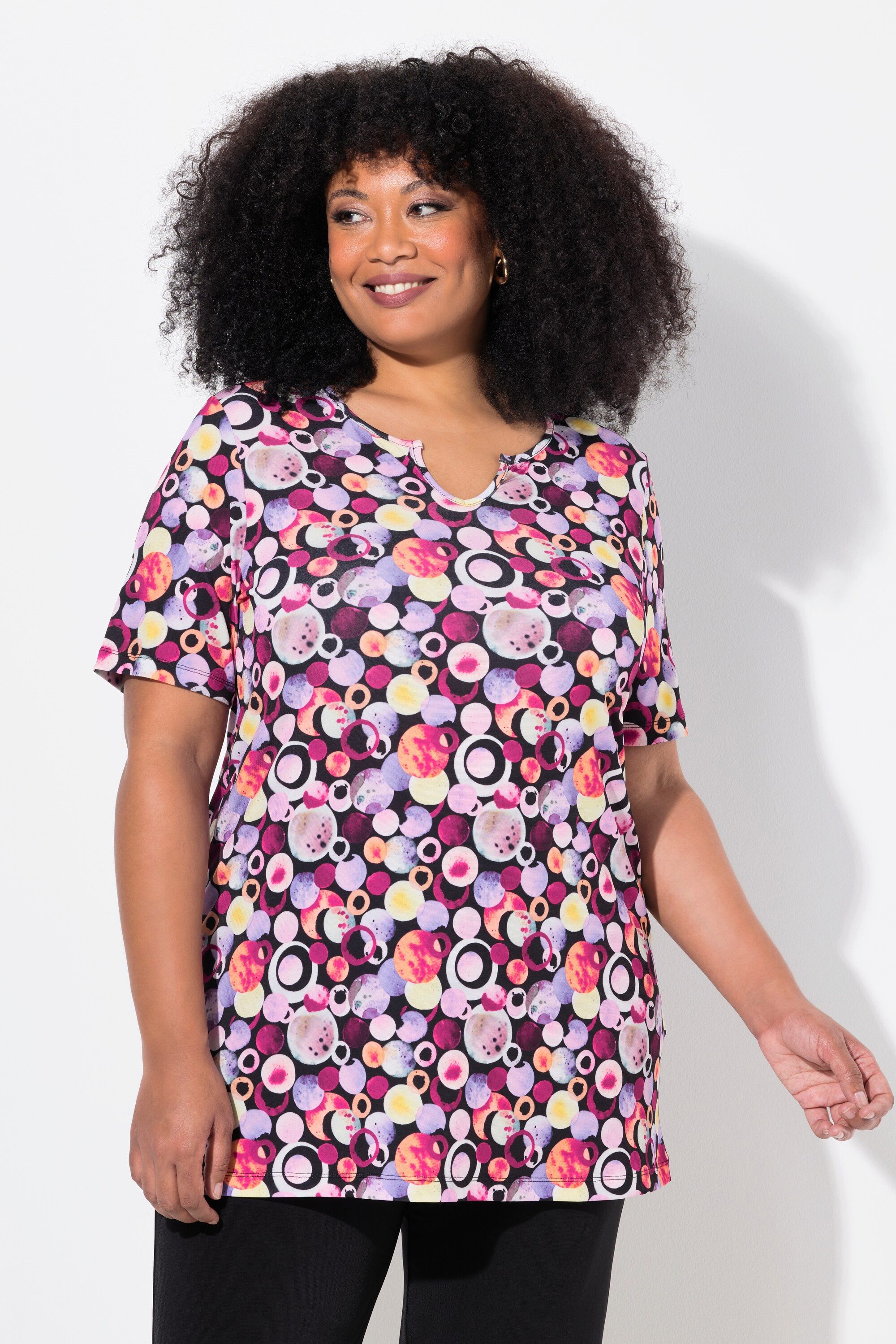 Ulla Popken Longshirt Longshirt A-Linie Tunika-Ausschnitt günstig online kaufen