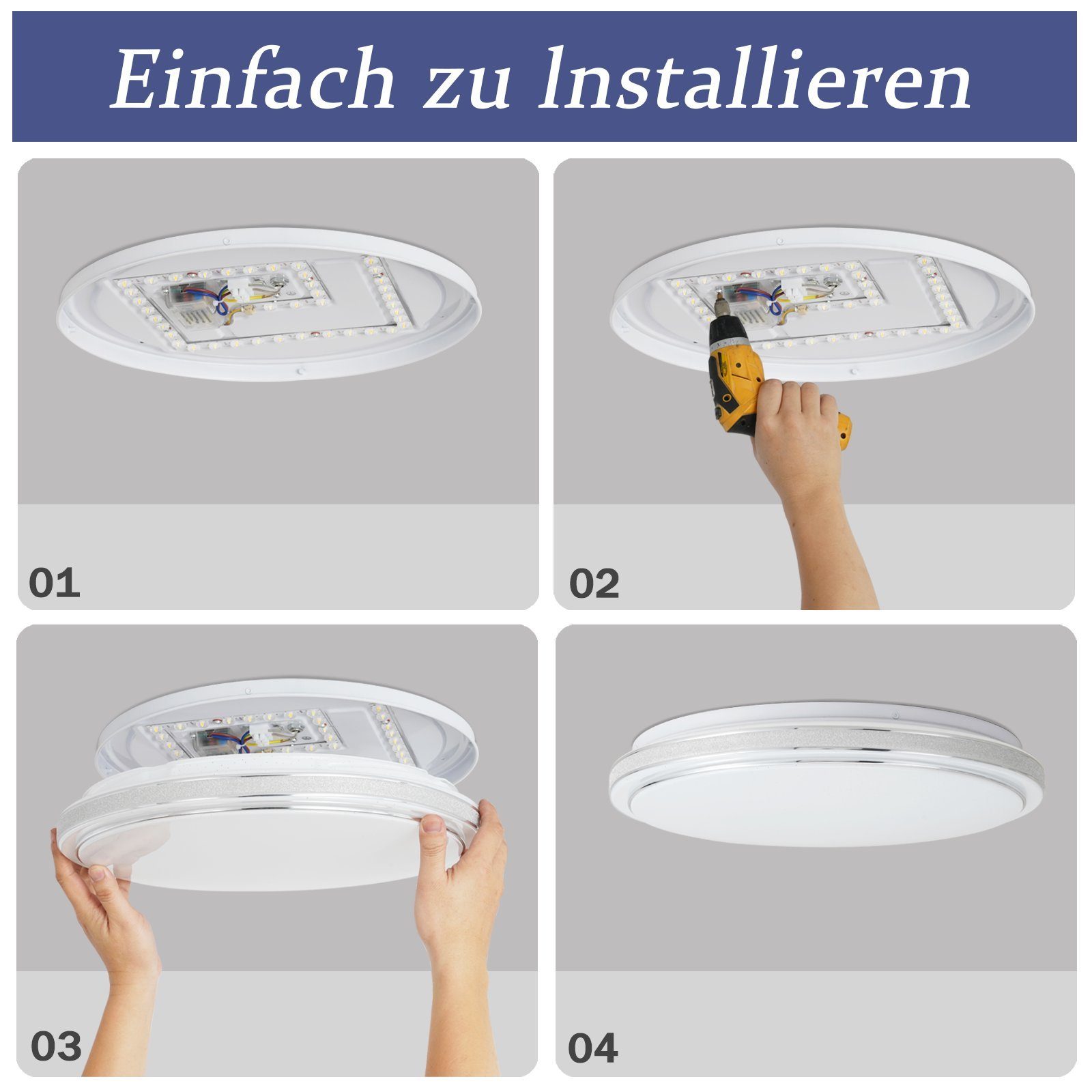 ZMH Modern integriert, LED Sternenhimmel ∅27cm, B Wohnzimmer, Flimmerfrei, Schlafzimmerlampe fest Deckenleuchte LED für Rund ‎Weiß