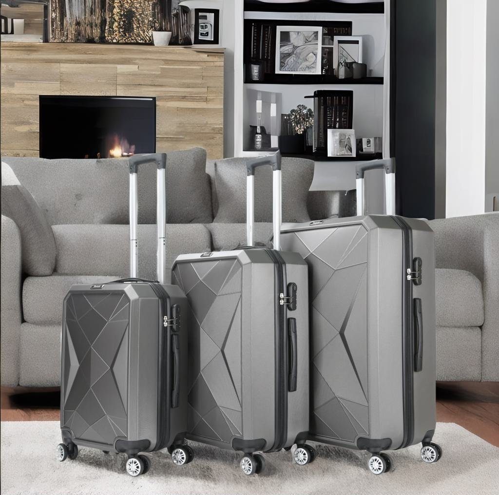 3-teilig Set tlg) Kofferset, Hartschale Kofferset Trolley 4 Koffer (3 Reisekoffer Rollen, Grau ABS-03 Cheffinger