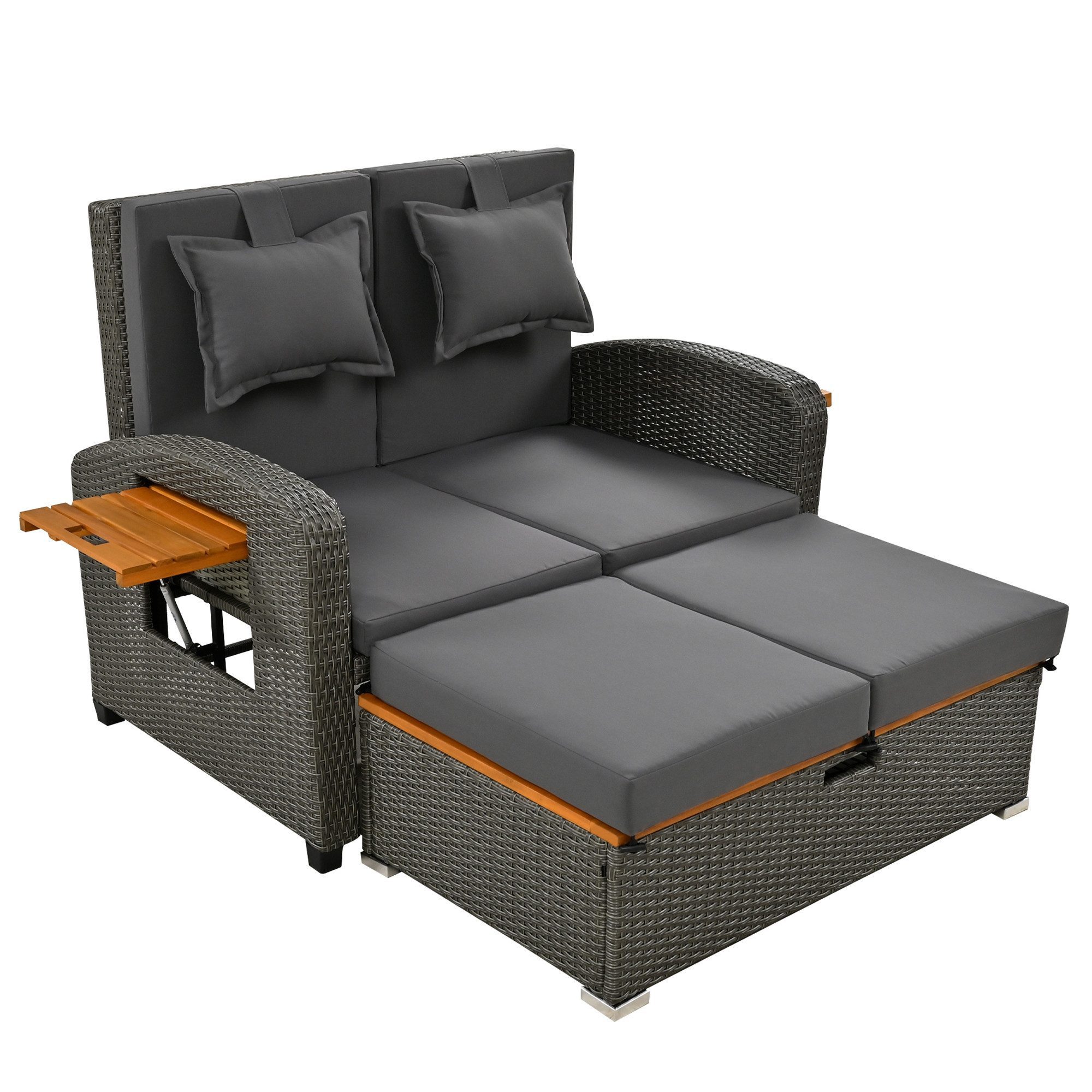 Yemaster Doppelliege Garten-Lounge-Sessel-Set aus grauem Rattan günstig online kaufen