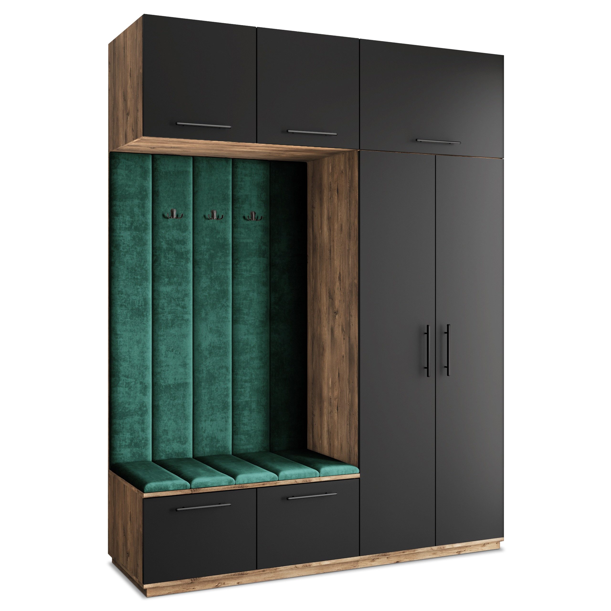 Masseno Garderobenschrank REMA 180 x 240 cm Flurmöbel Garderoben-Set mit 2 Türen Eiche Lefkas