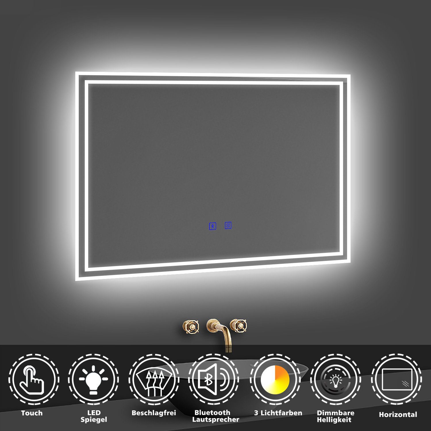 duschspa Badspiegel LED Beleuchtung Kalt/Neutral/Warmweiß Dimmbar Beschlagfrei, Bluetooth