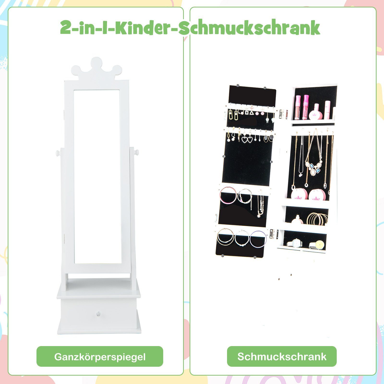 COSTWAY Schmuckschrank Kinder Spiegelschrank mit 3 Schubladen